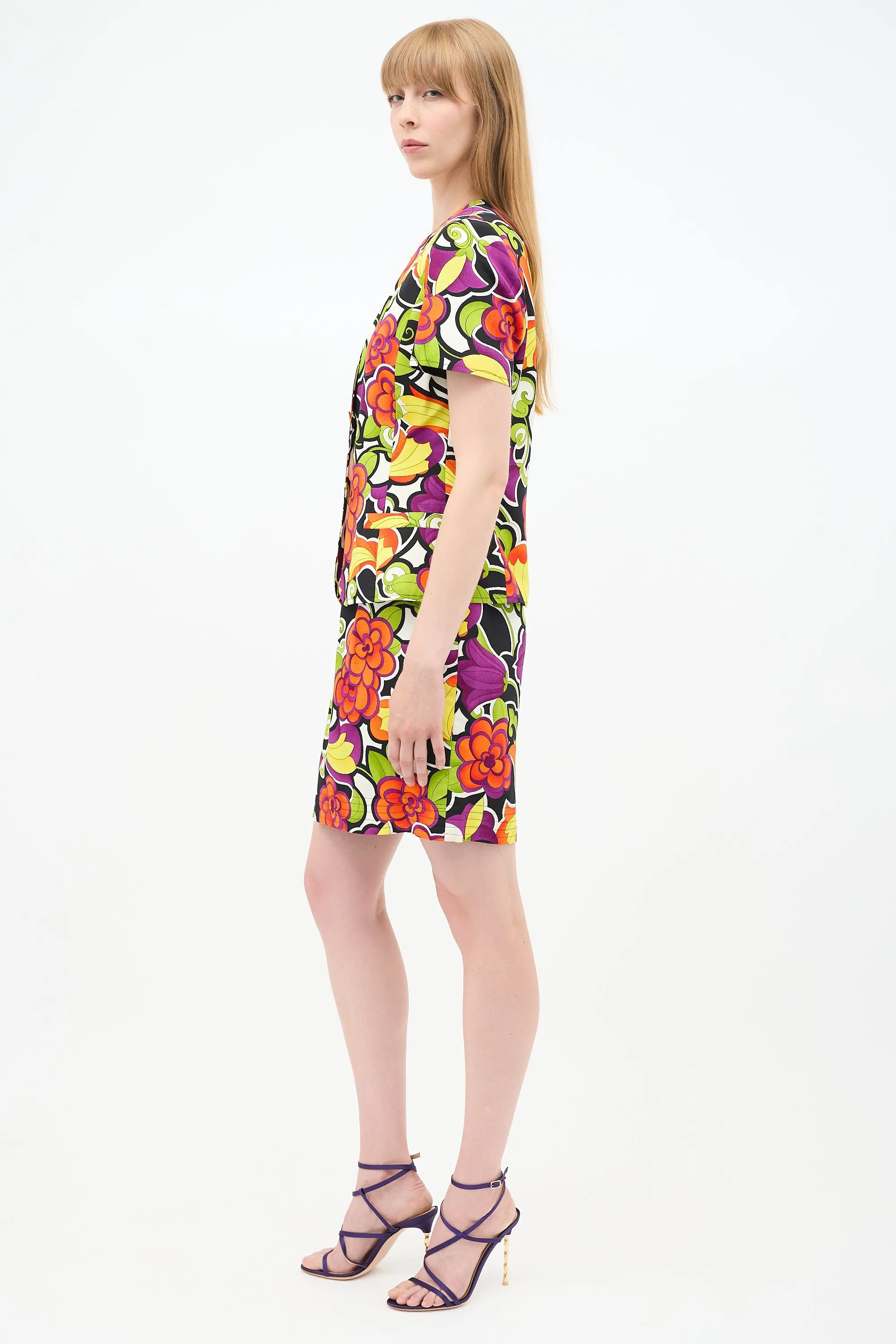 1990s Print Skirt Suit