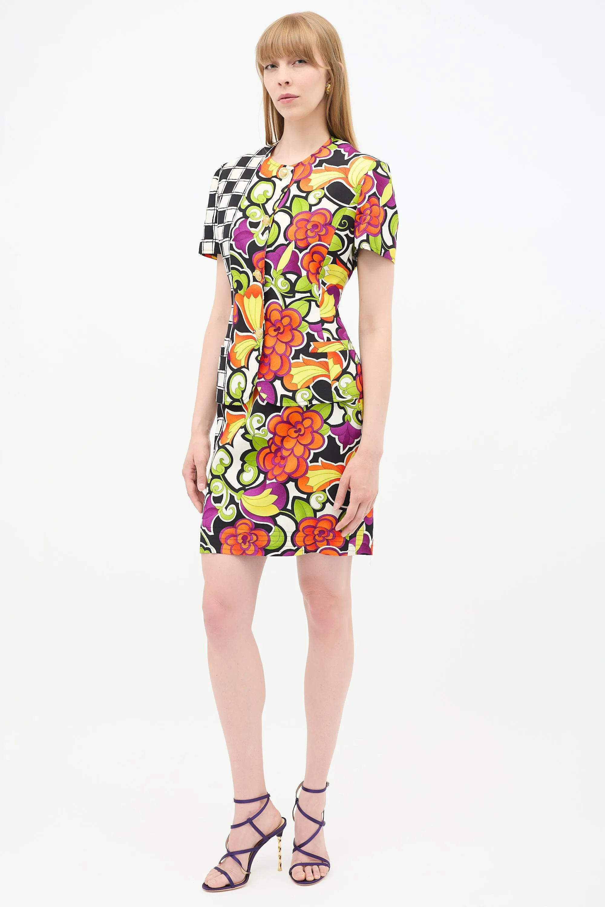 1990s Print Skirt Suit