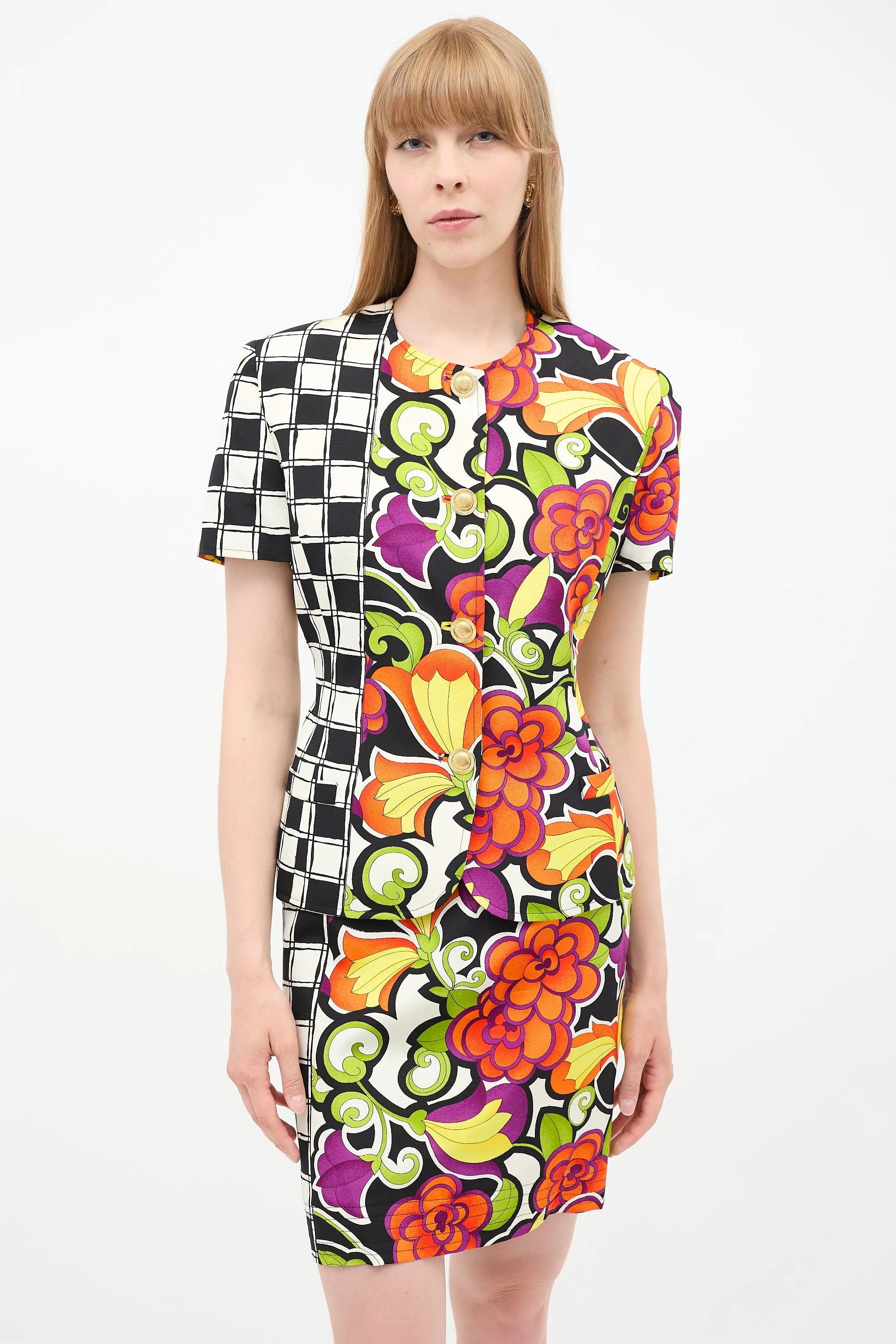 1990s Print Skirt Suit