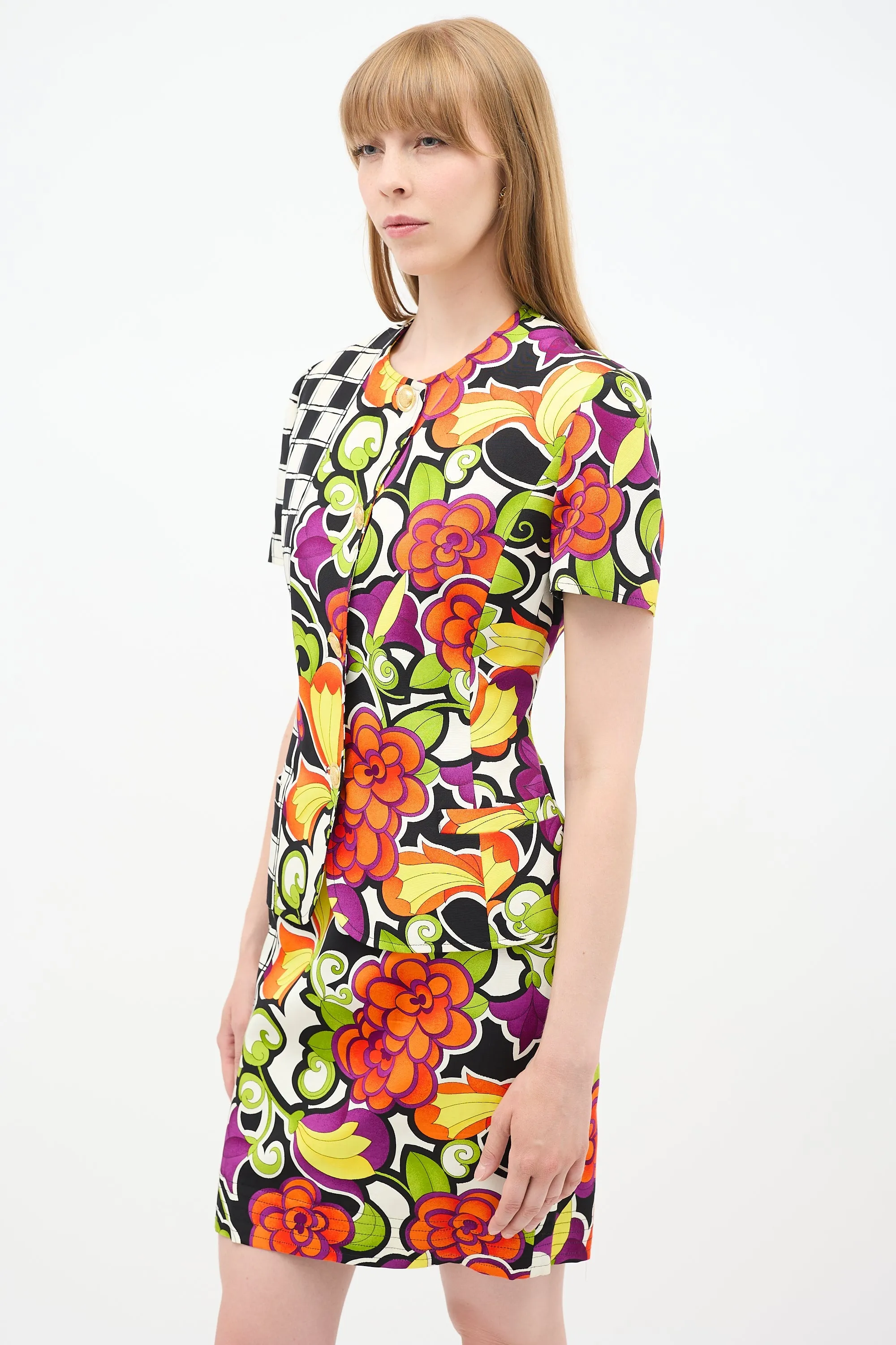 1990s Print Skirt Suit