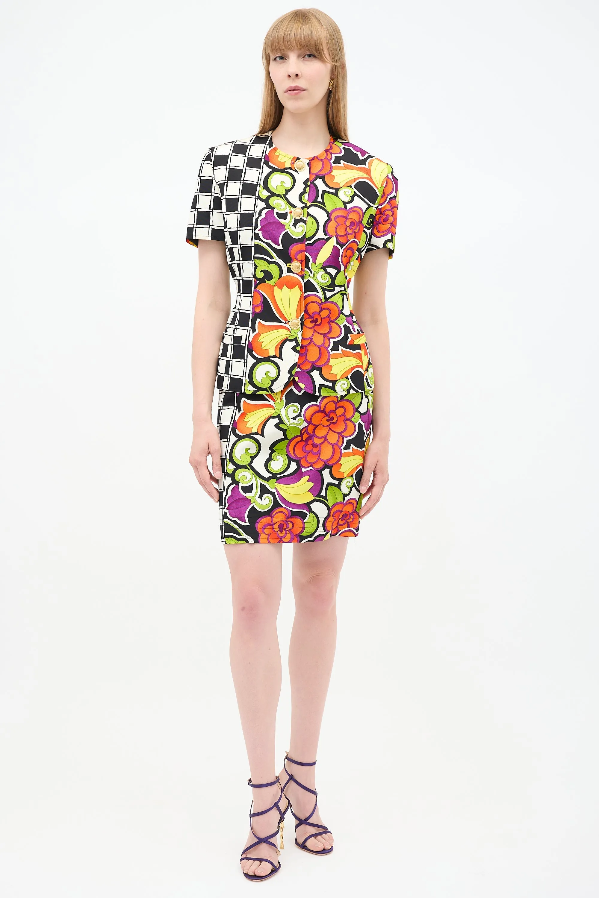 1990s Print Skirt Suit