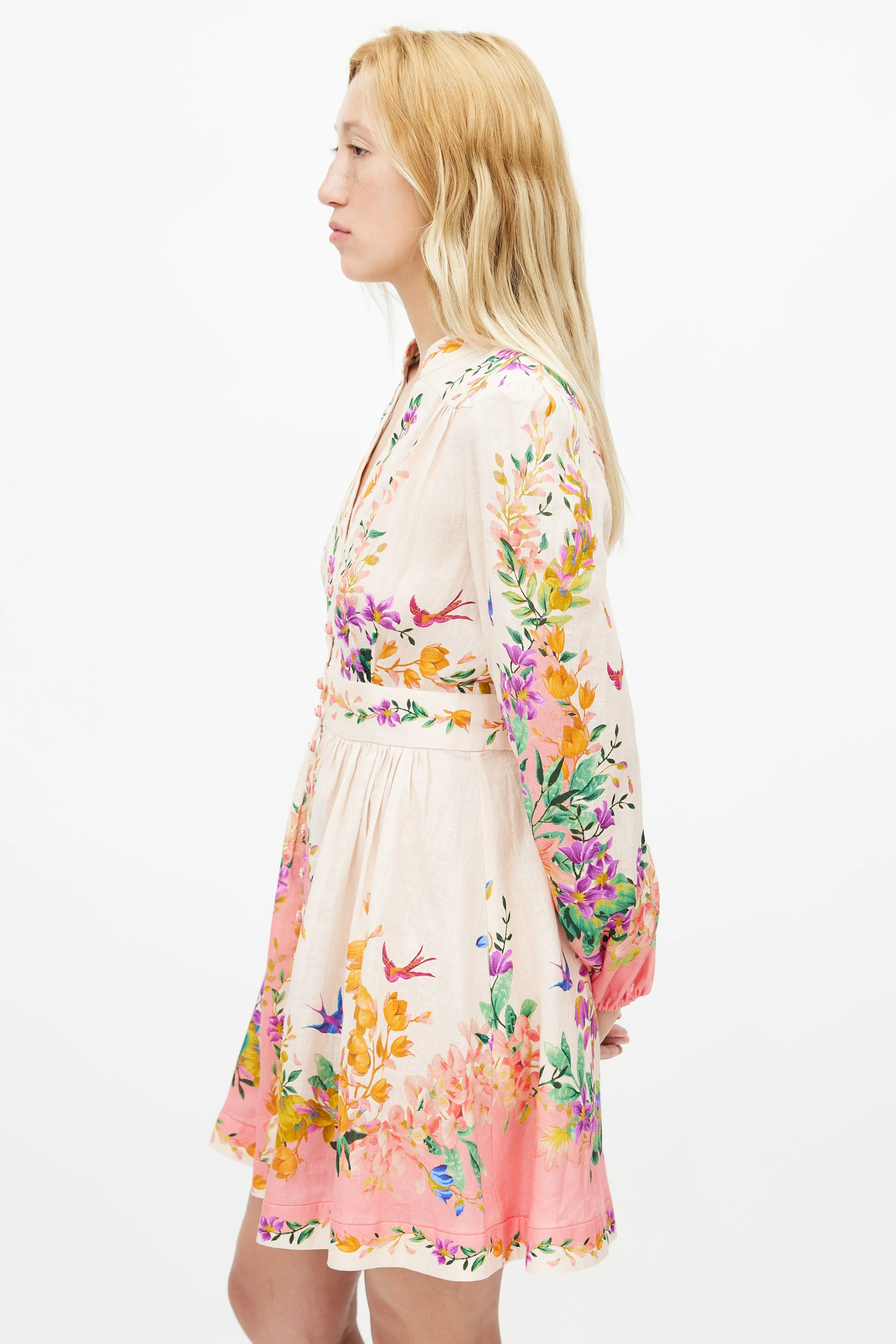 Beige & Multicolour Floral Tropicana Dress