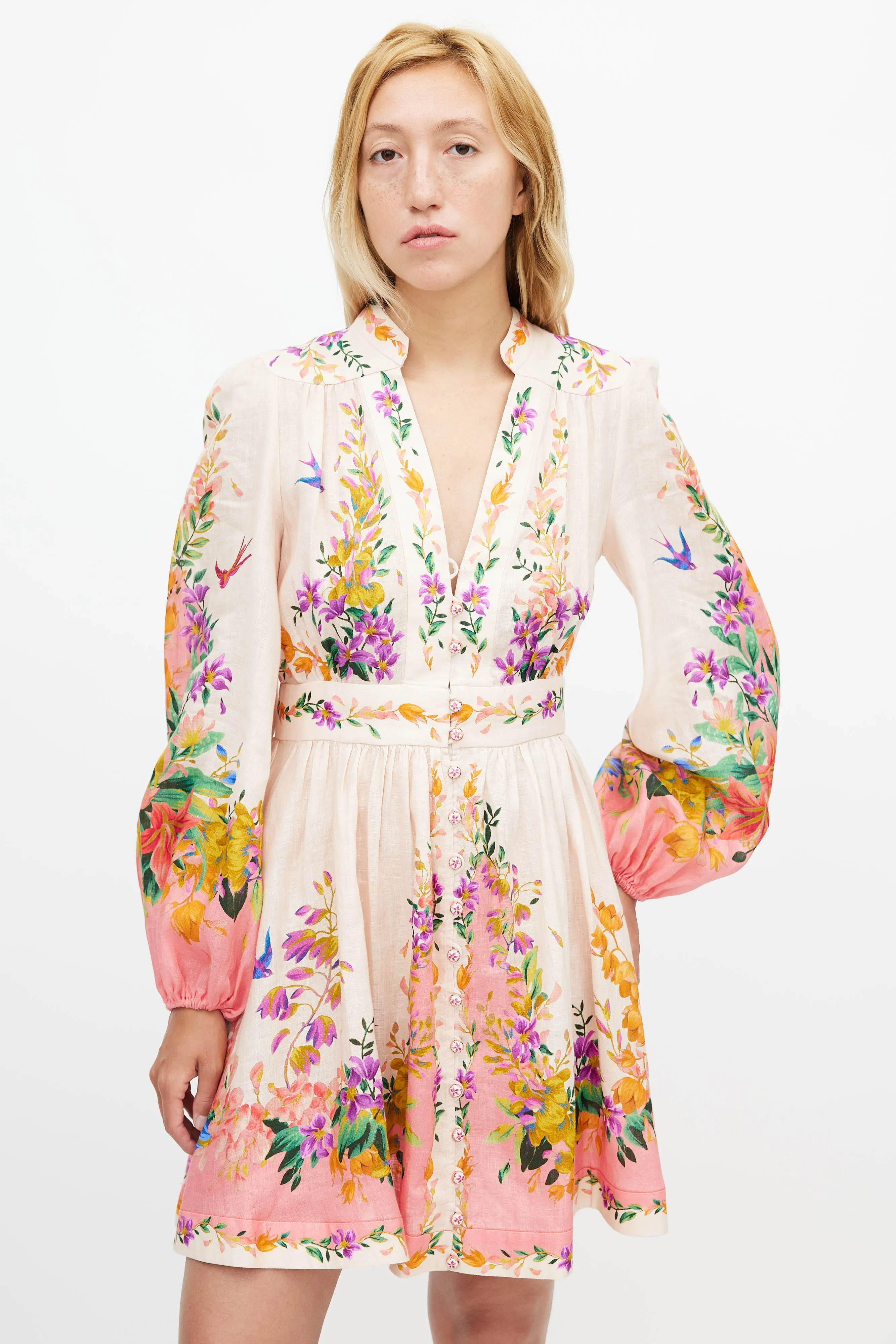 Beige & Multicolour Floral Tropicana Dress