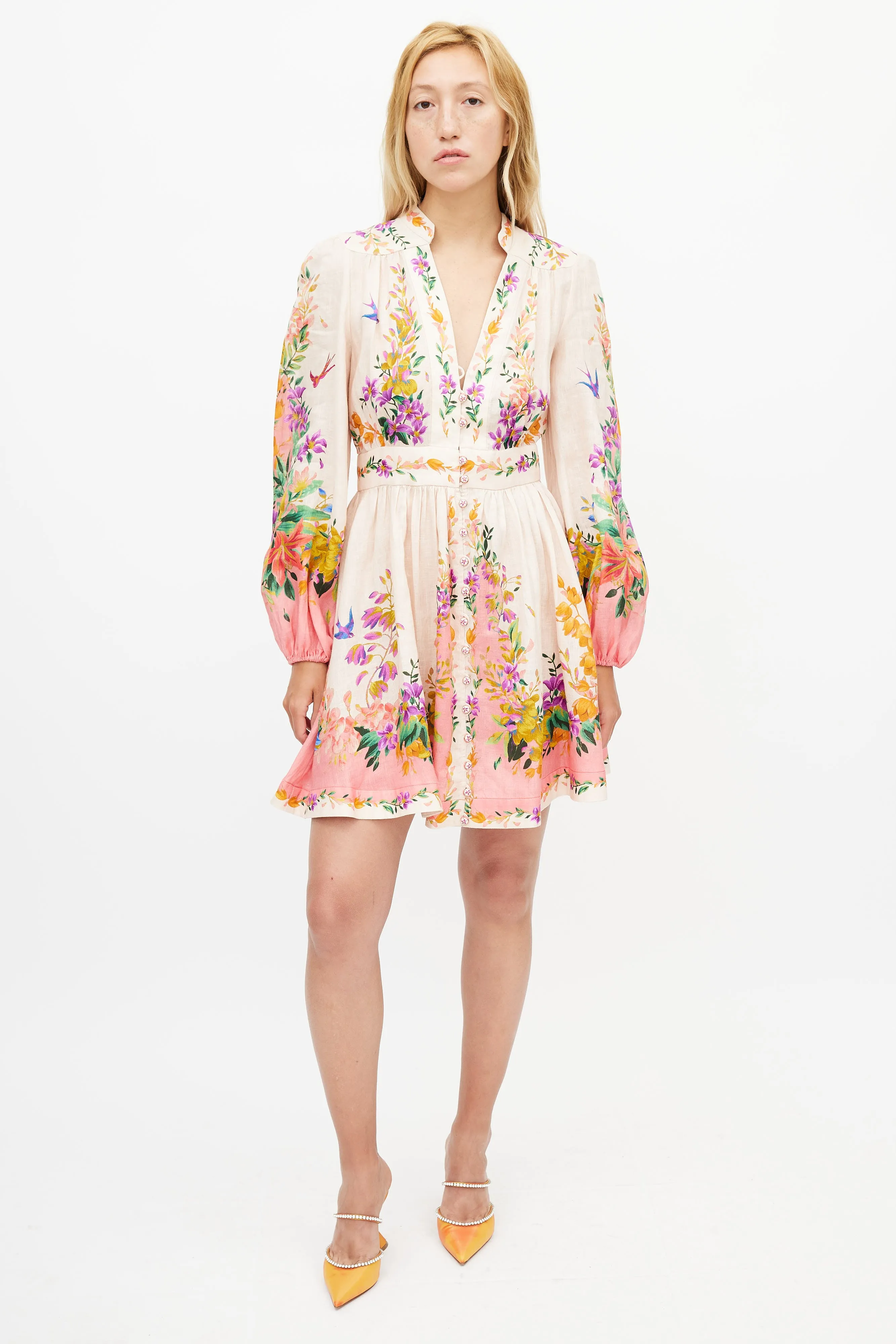 Beige & Multicolour Floral Tropicana Dress
