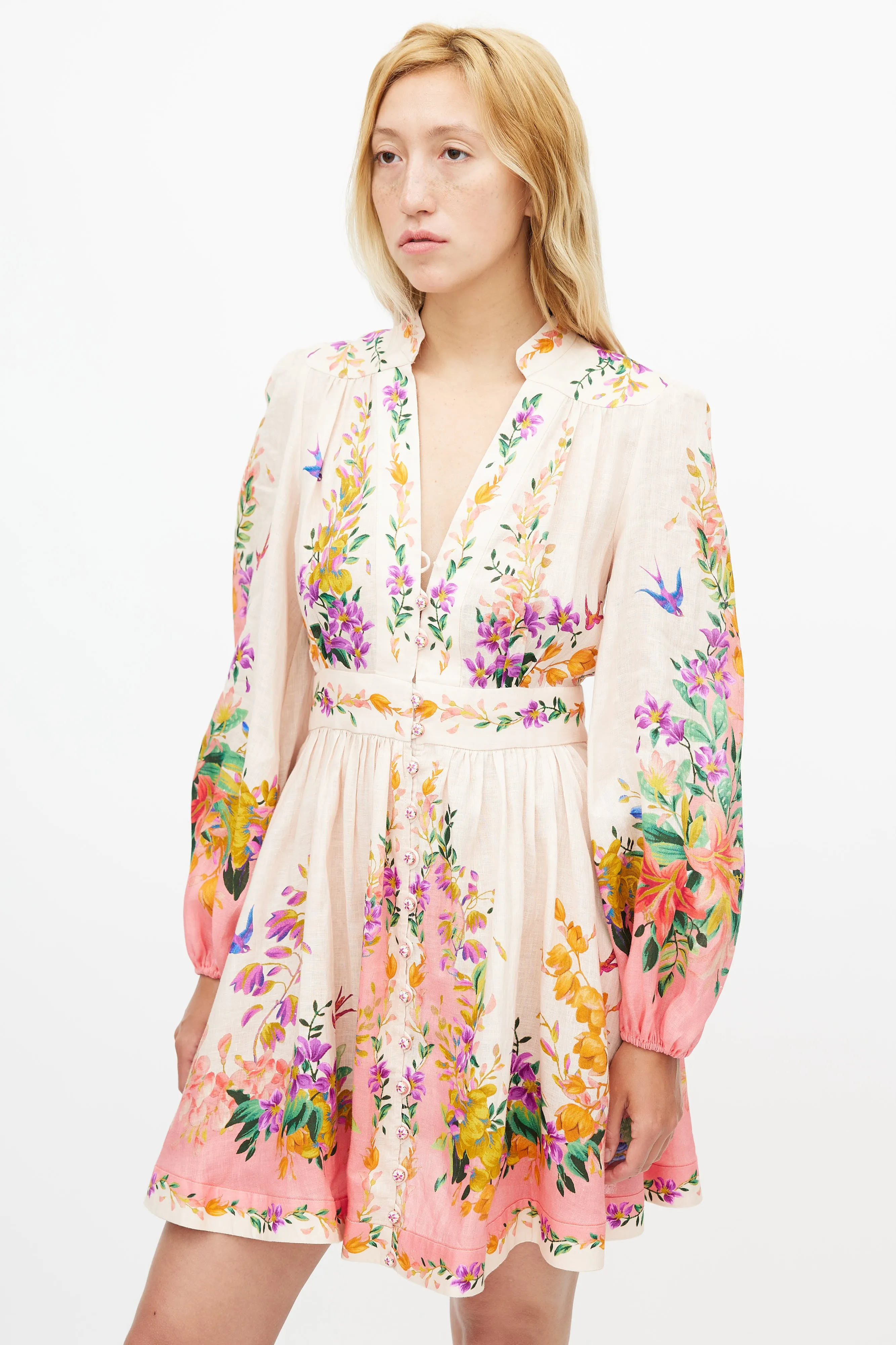 Beige & Multicolour Floral Tropicana Dress