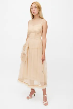 Beige Tulle & Feather Sheer Dress