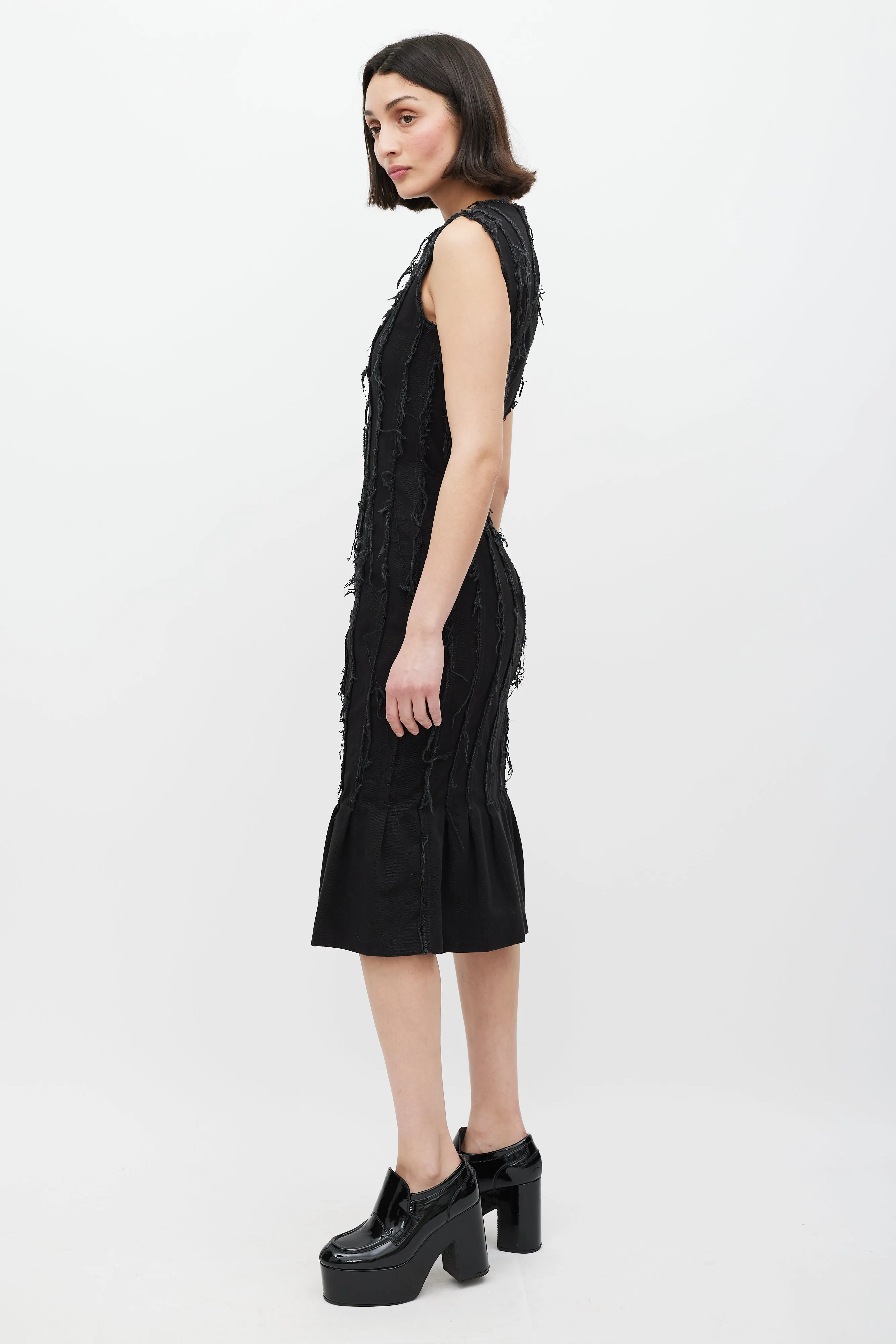 Black Pleated Distressed Dress