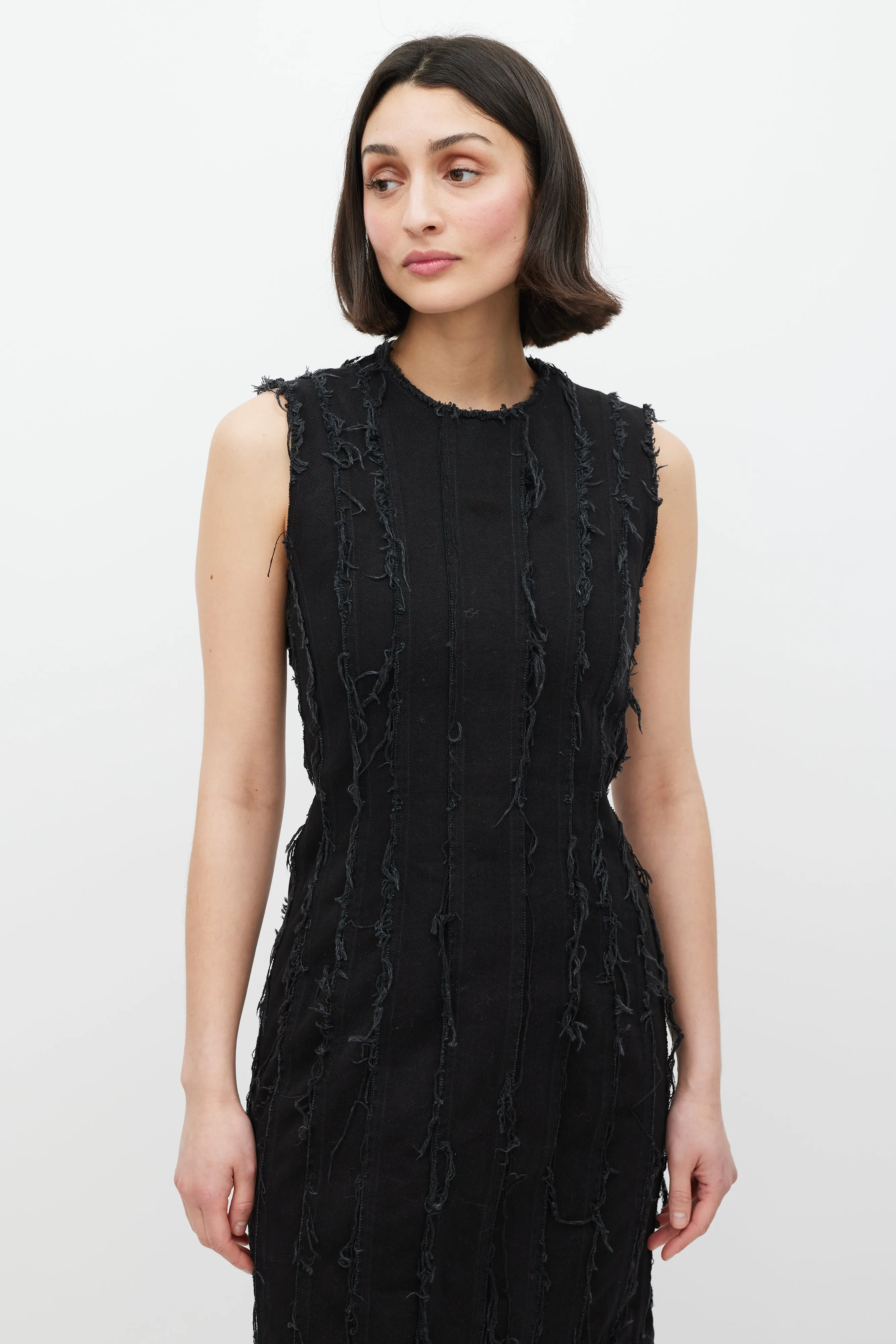 Black Pleated Distressed Dress