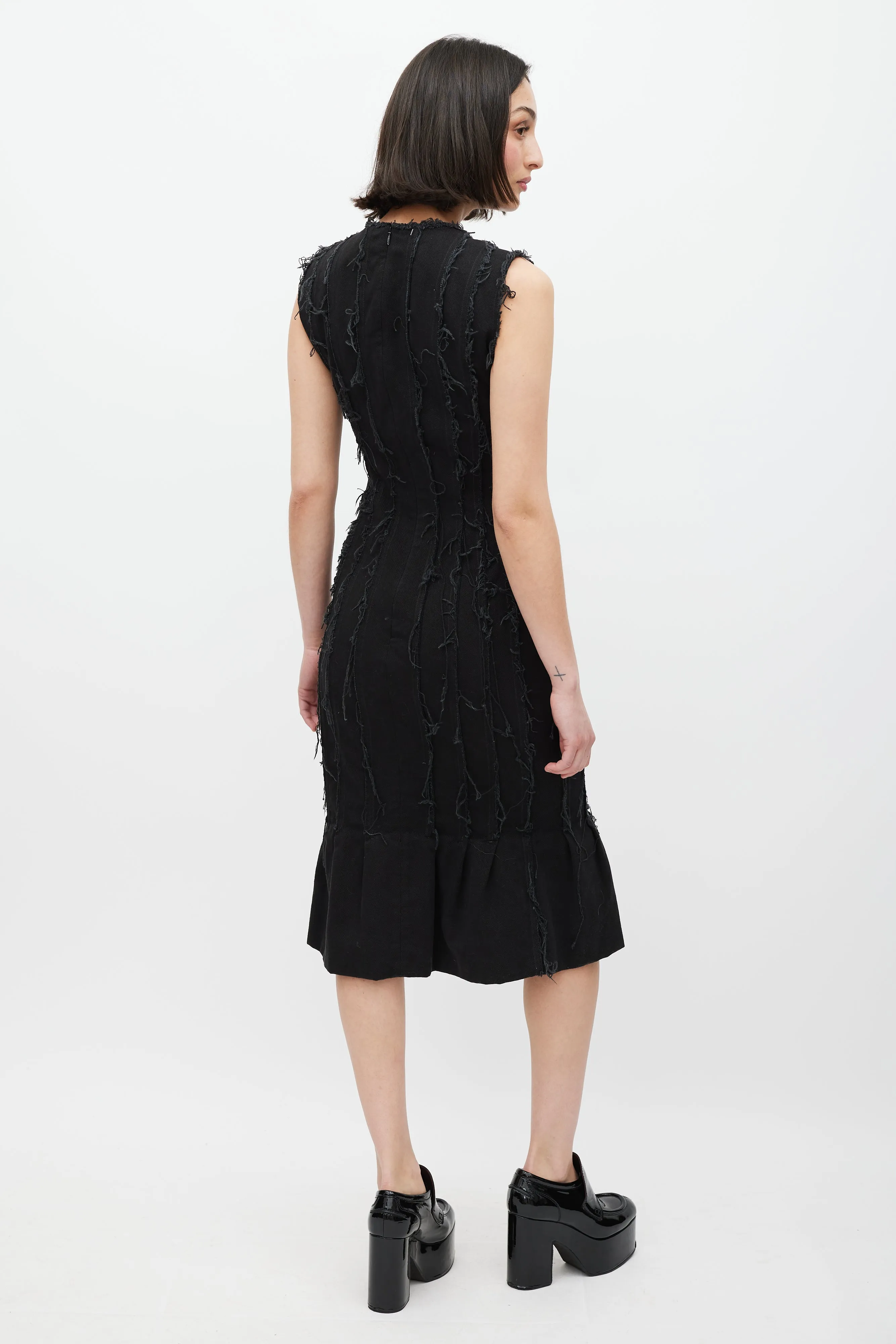 Black Pleated Distressed Dress