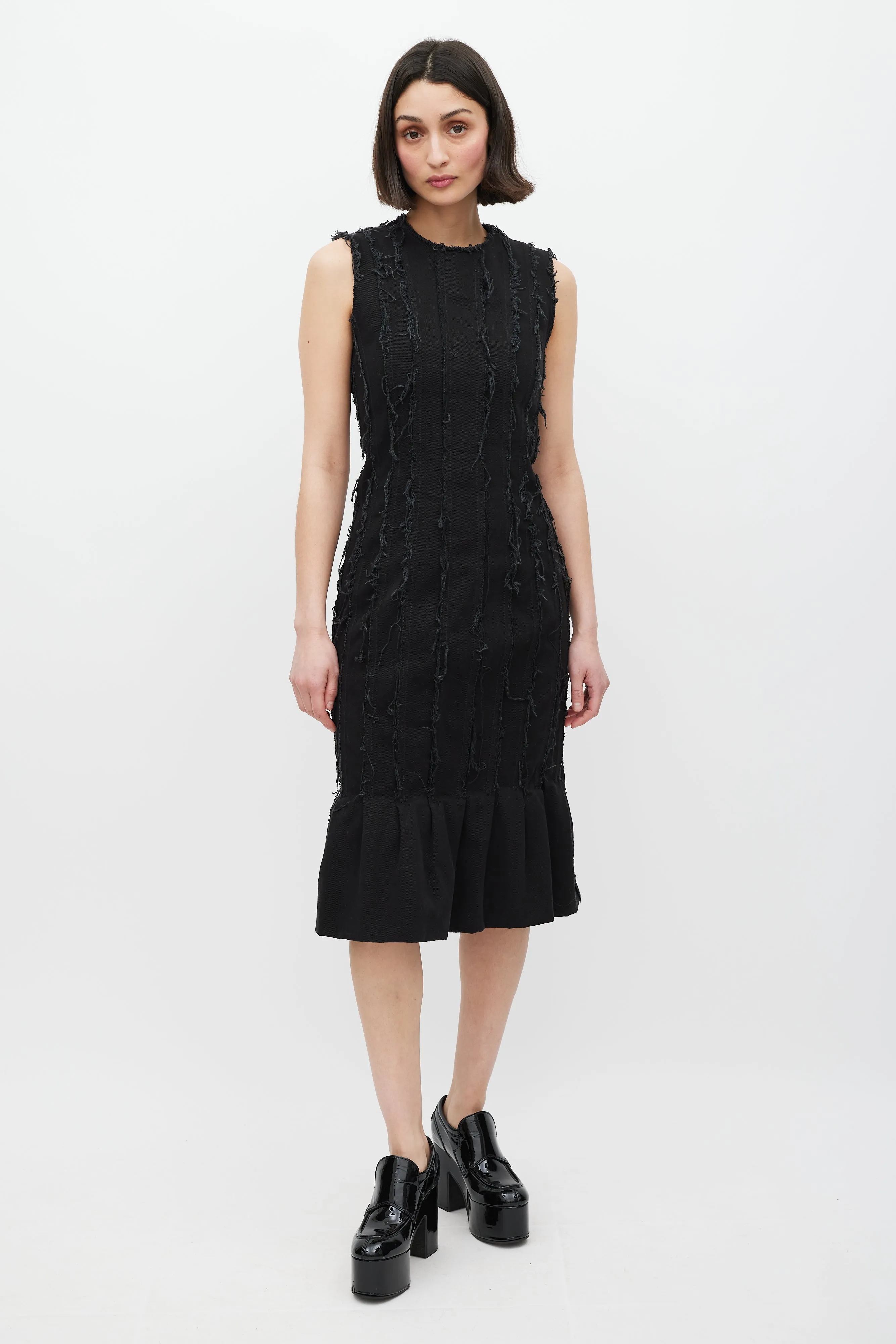 Black Pleated Distressed Dress