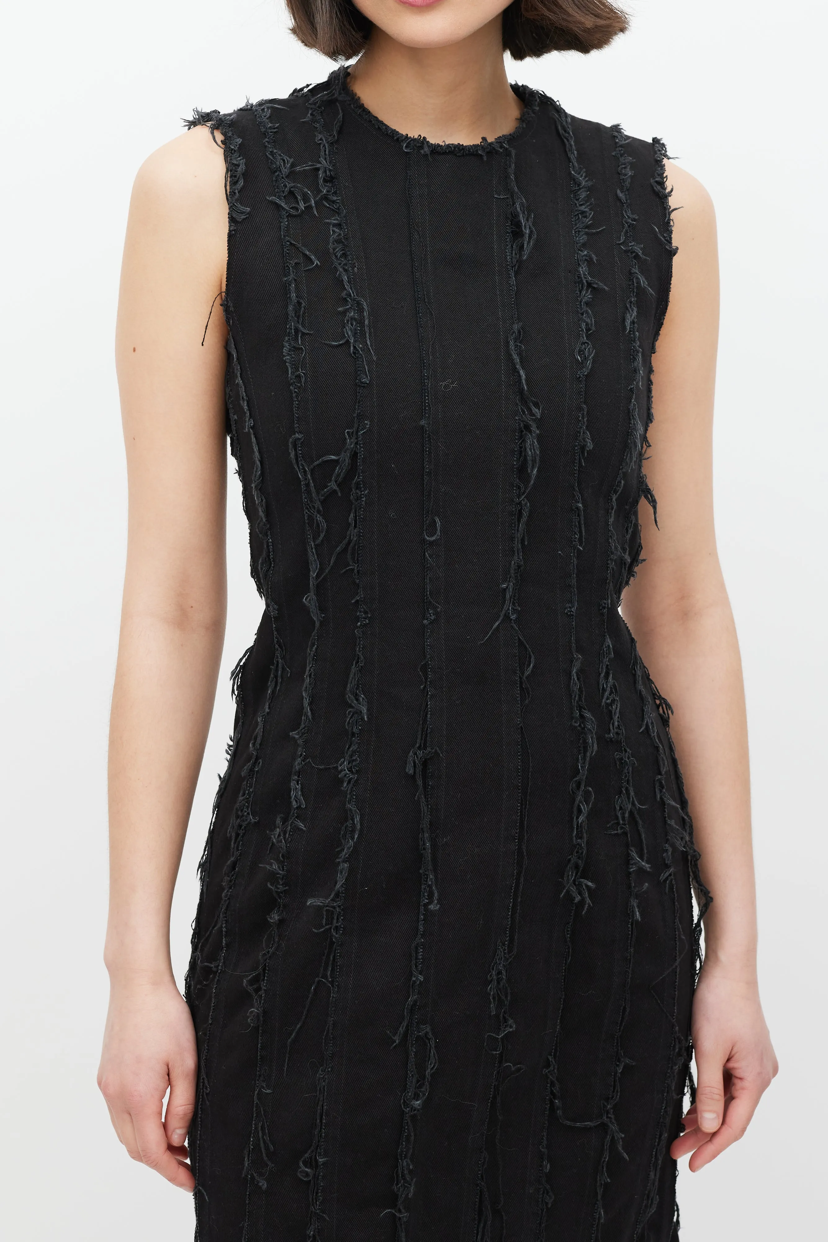 Black Pleated Distressed Dress