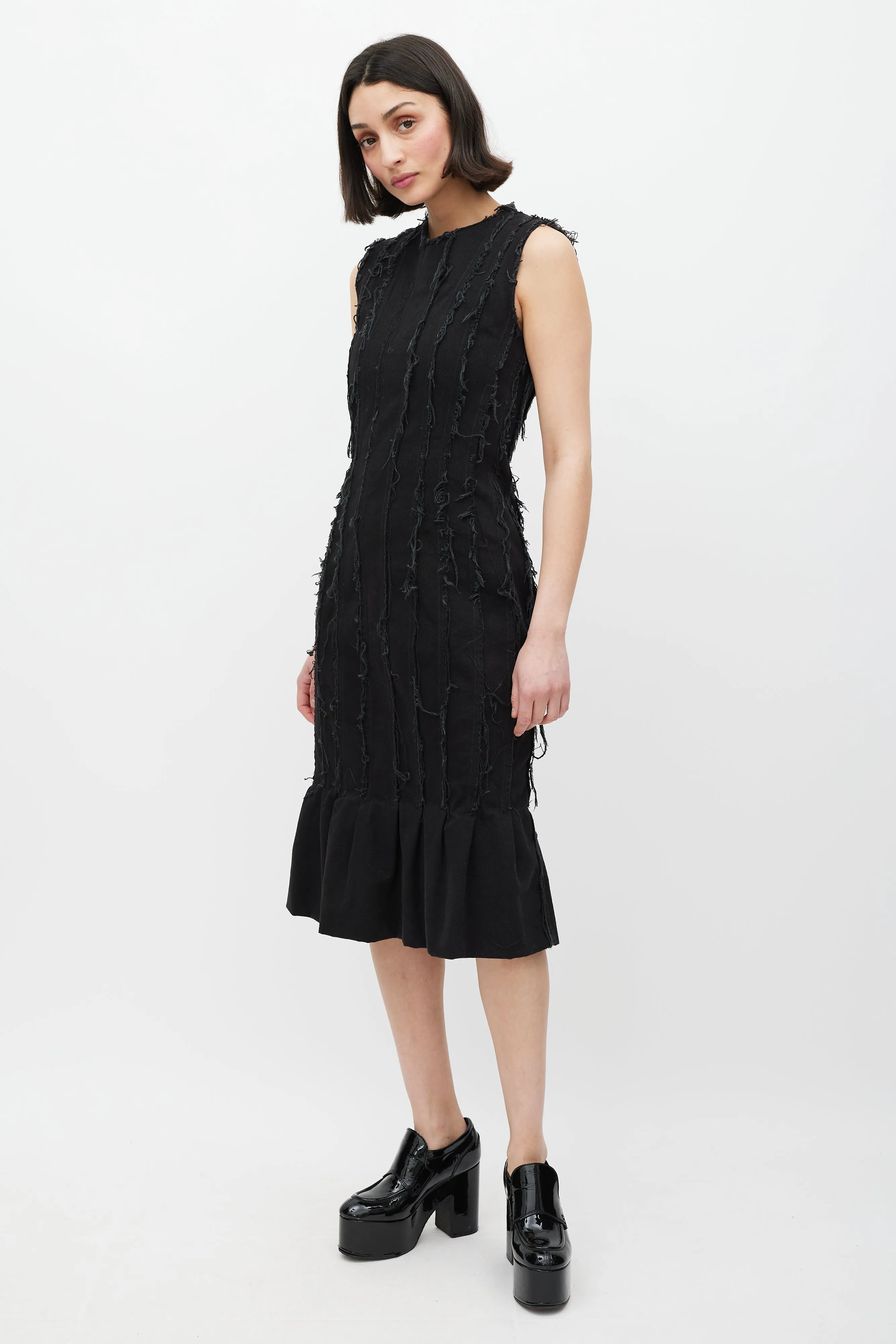 Black Pleated Distressed Dress