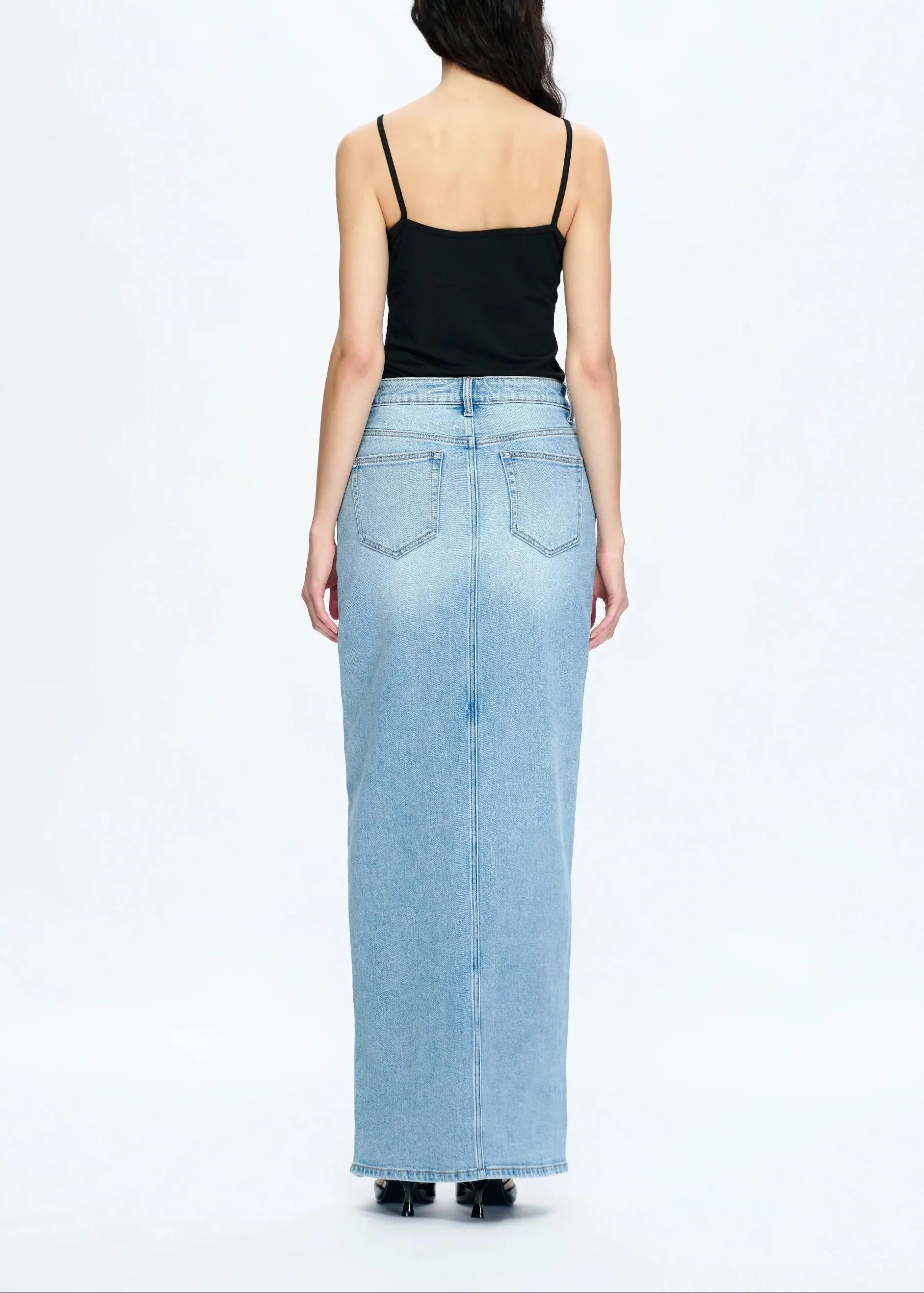 Cozy Luxe Front Slit Denim Maxi Skirt