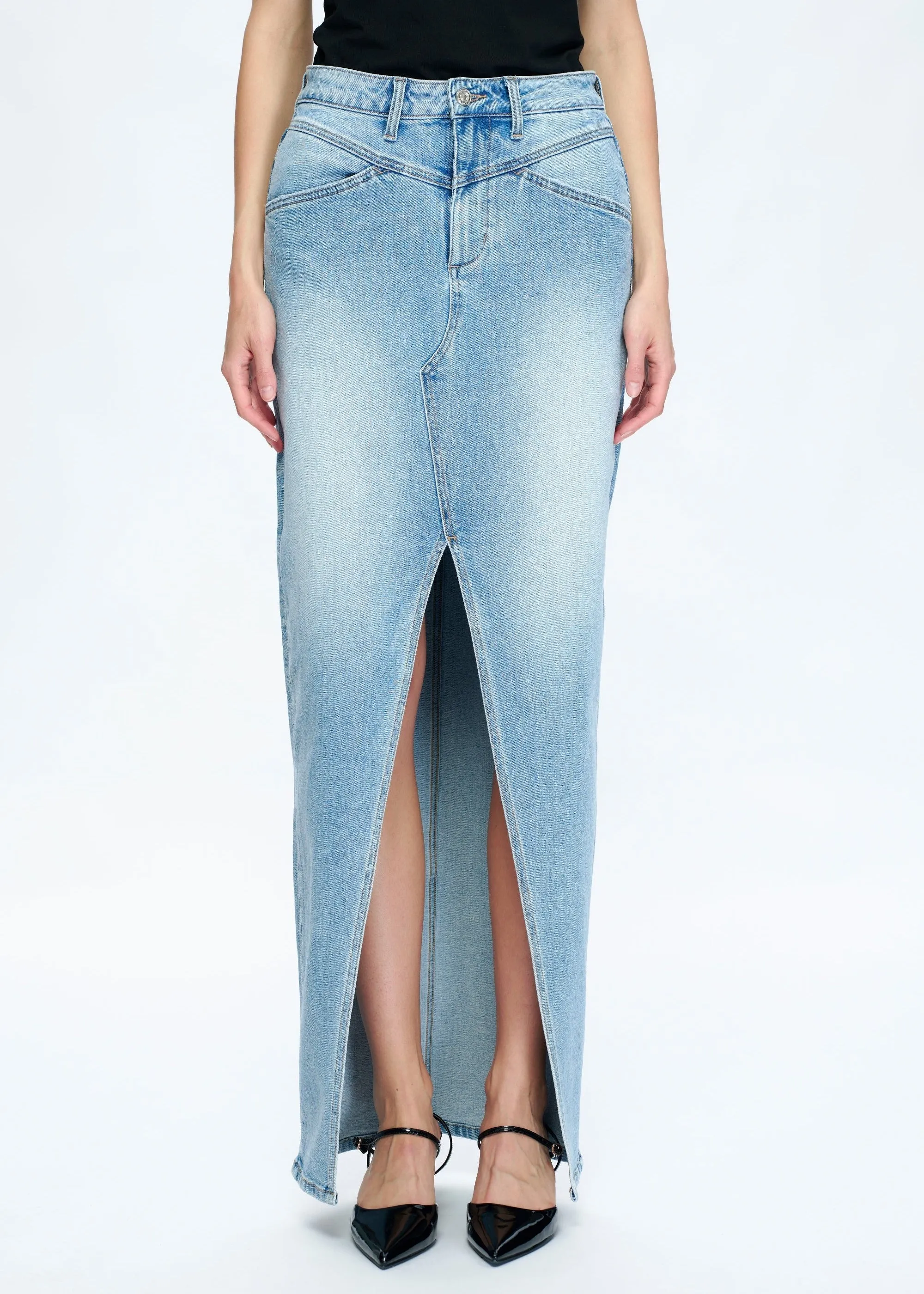 Cozy Luxe Front Slit Denim Maxi Skirt