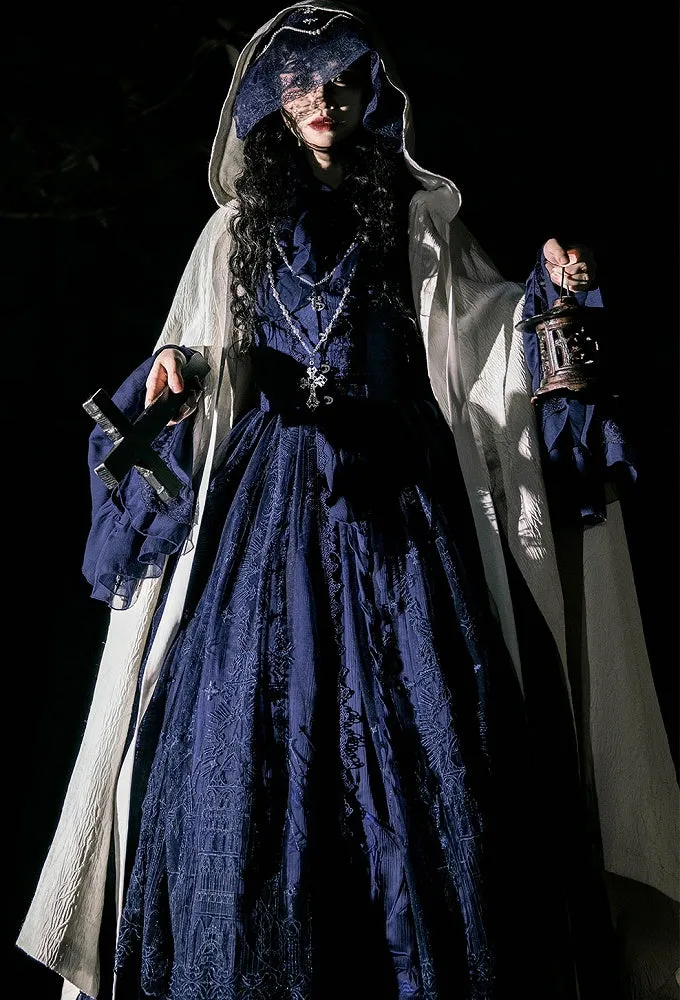Dark Blue Dragon Bone Embroidery Drawstring Design Gothic Lolita Skirt
