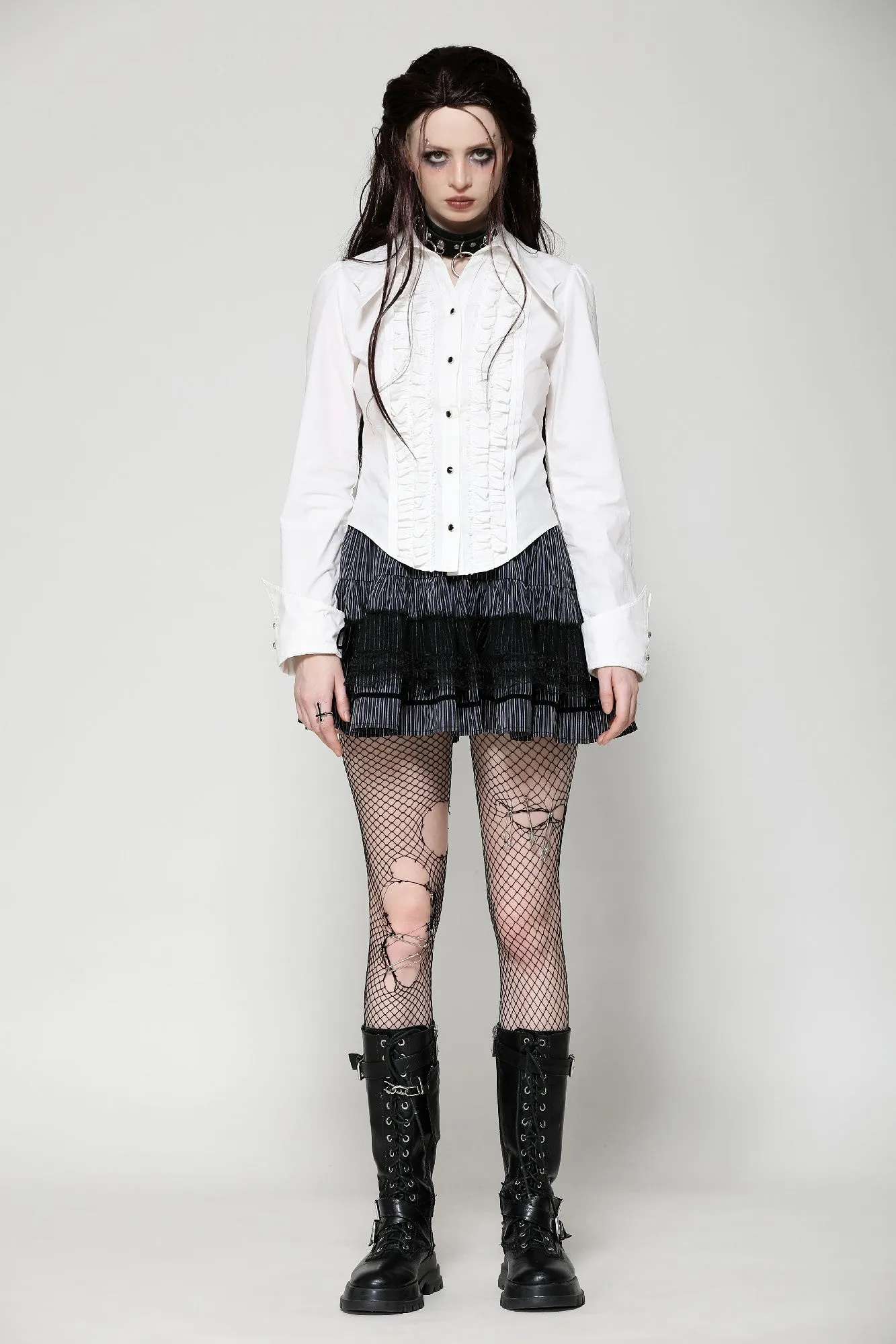 Dark Striped Scholarly Mini Skirt KW366
