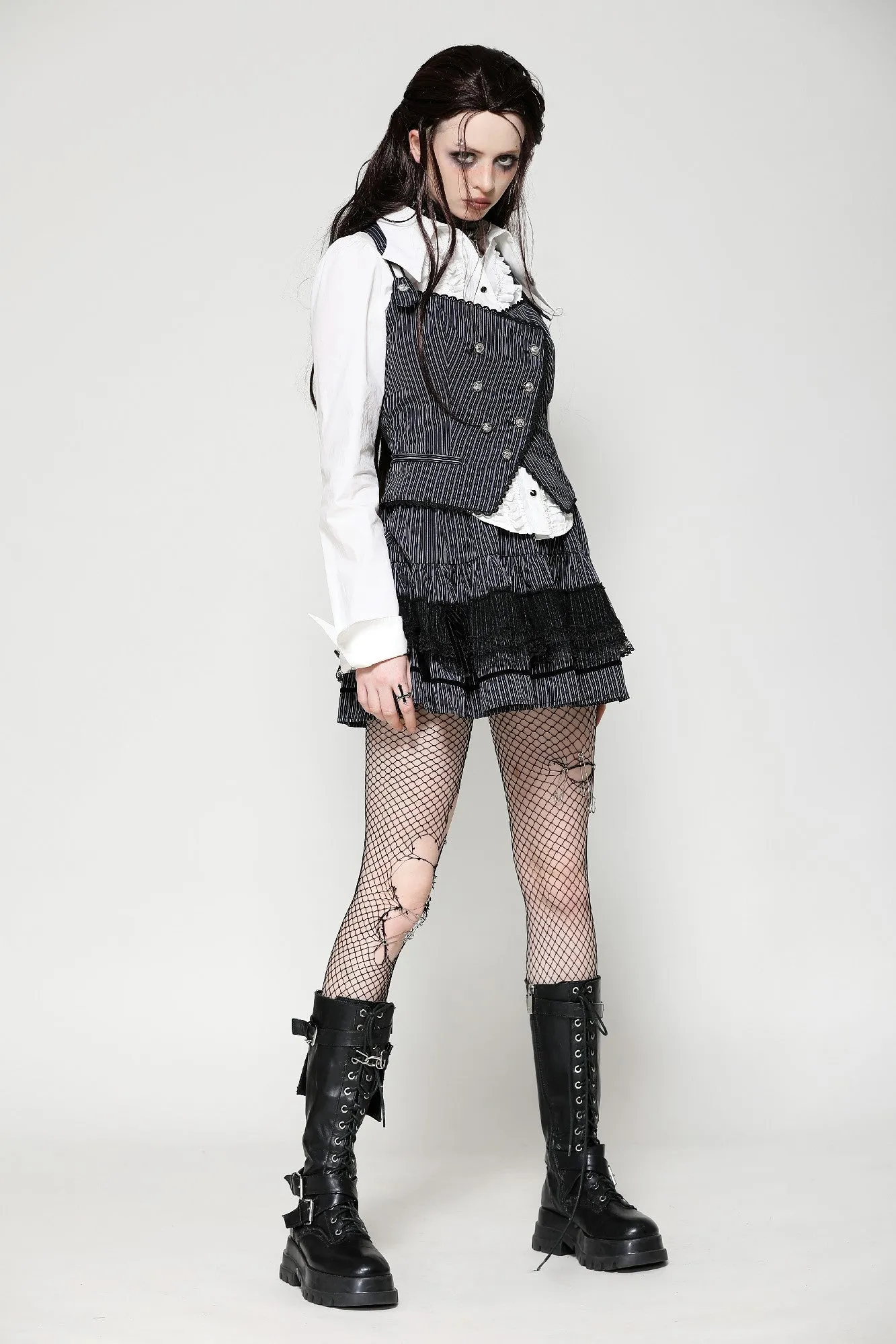 Dark Striped Scholarly Mini Skirt KW366