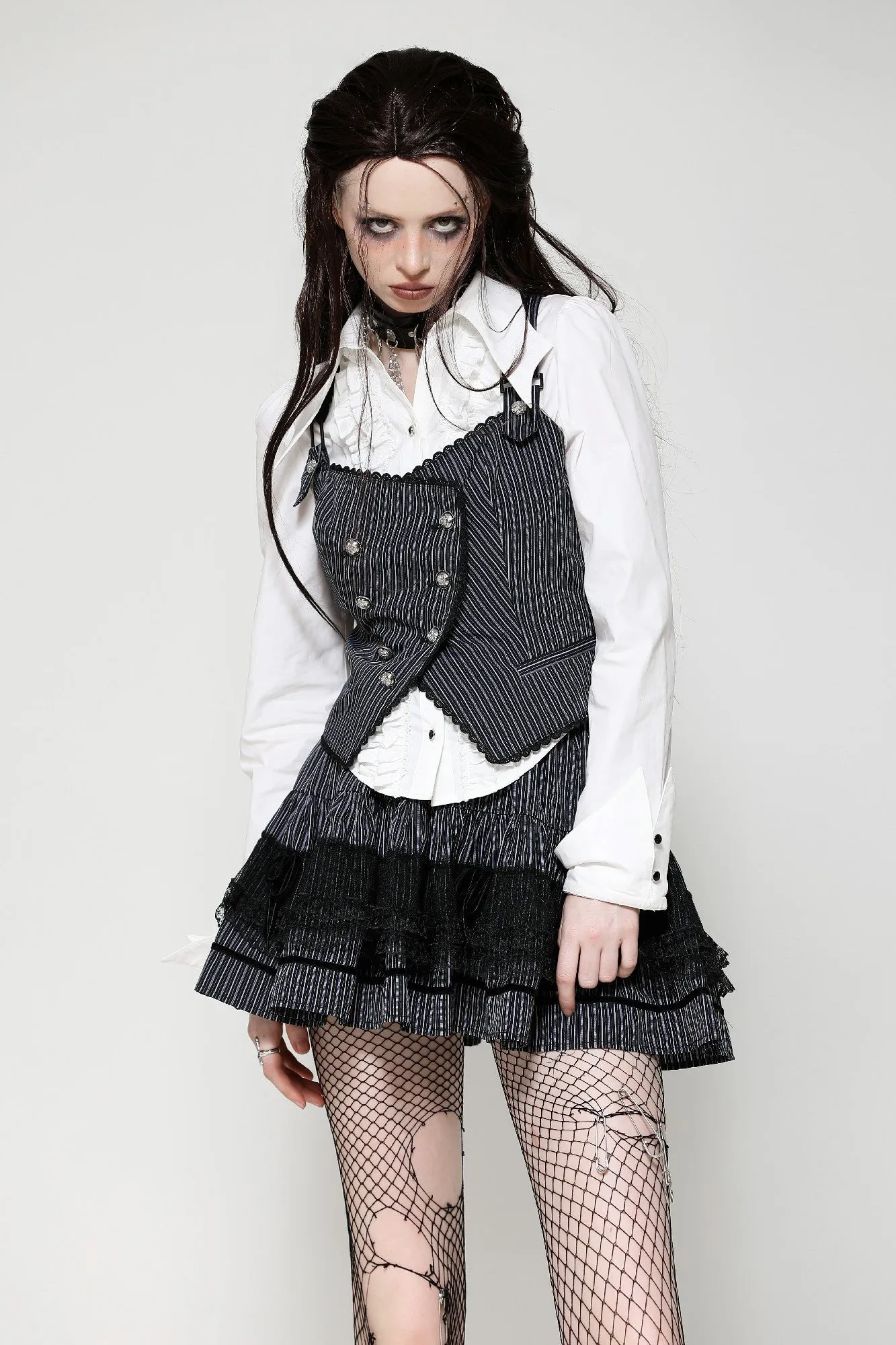 Dark Striped Scholarly Mini Skirt KW366