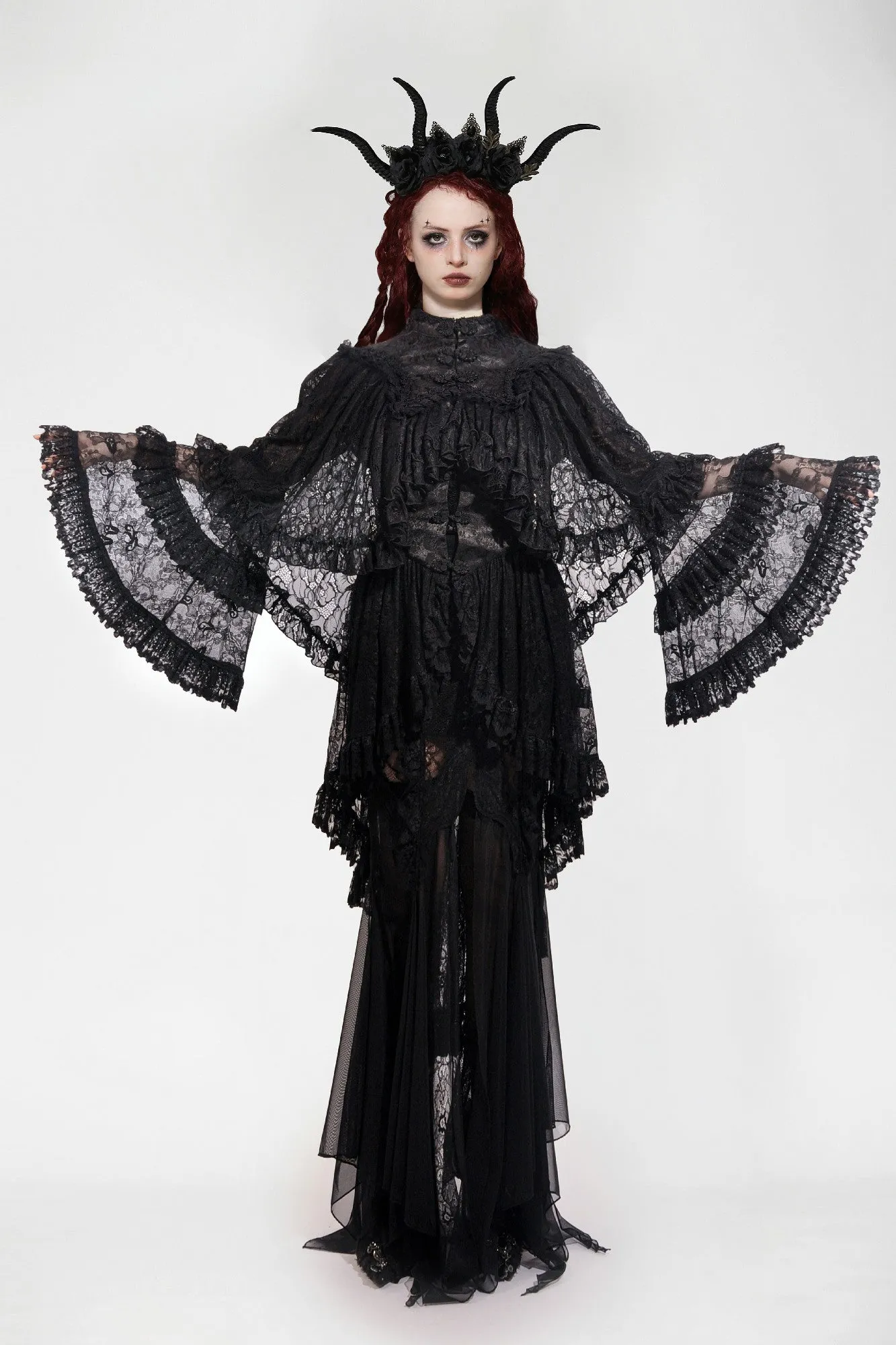 Gothic Elegant Vintage Lace Oversized Sleeves  Cape BW151