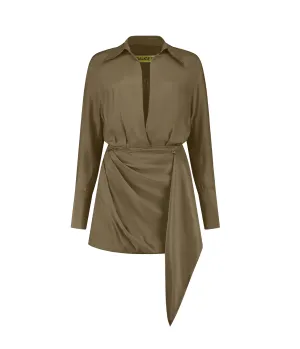 Gravia Silk Long Sleeve Dress in Cumin