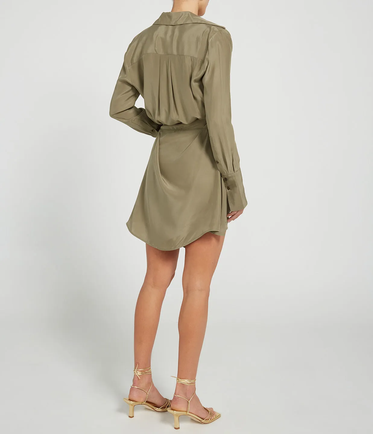 Gravia Silk Long Sleeve Dress in Cumin