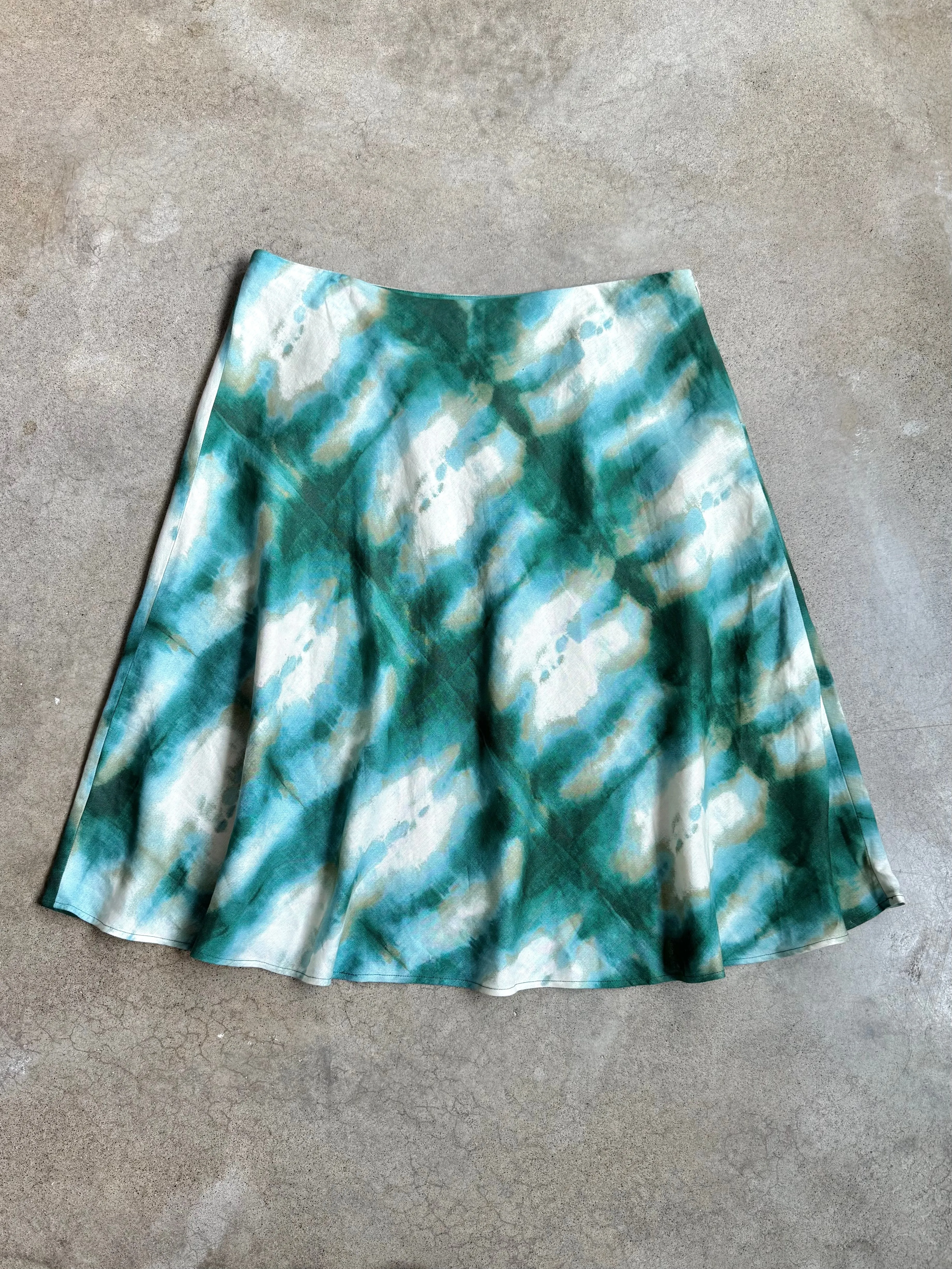 Green & Blue Tie Dye Linen Skirt (L/XL)