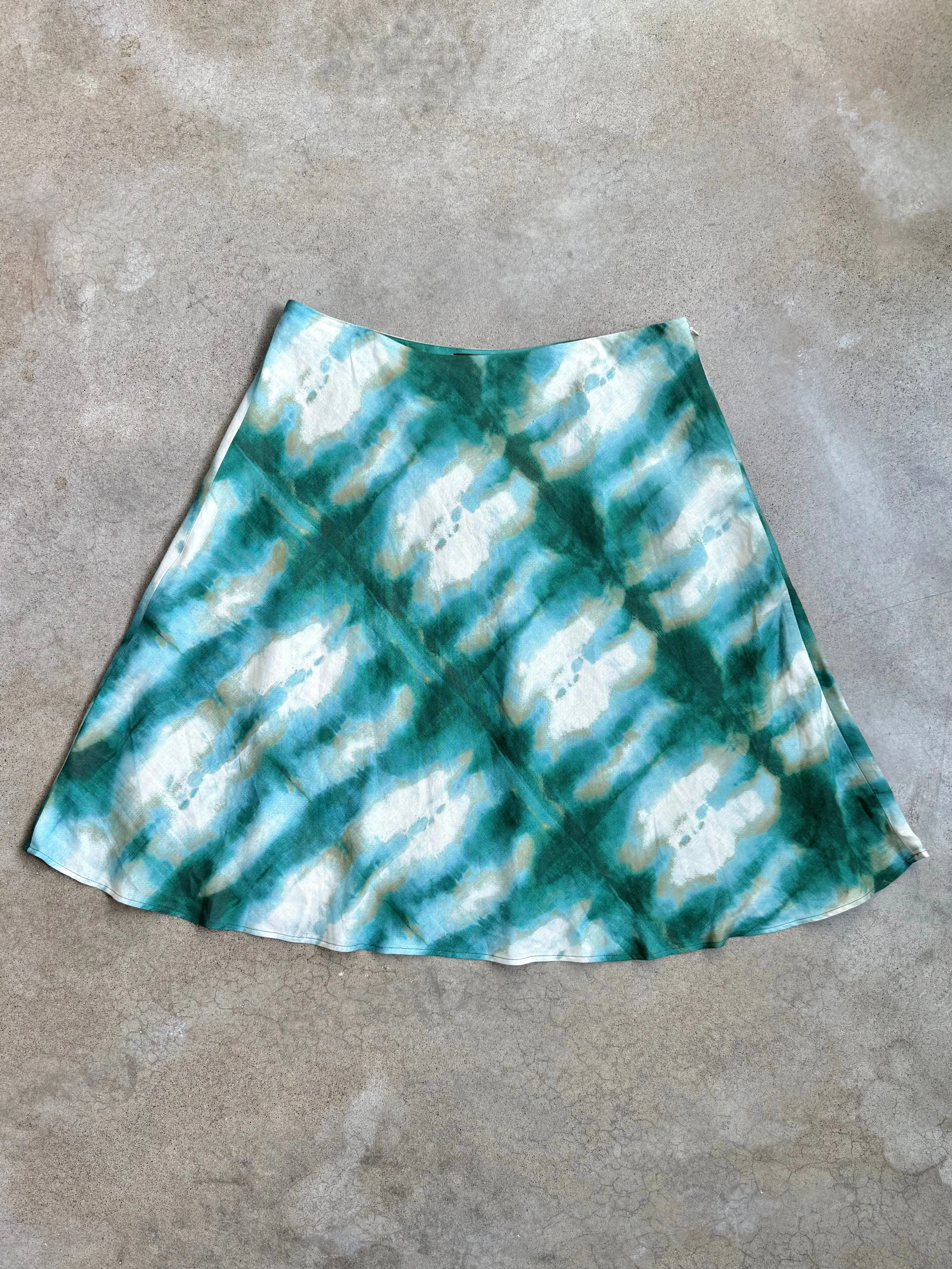 Green & Blue Tie Dye Linen Skirt (L/XL)
