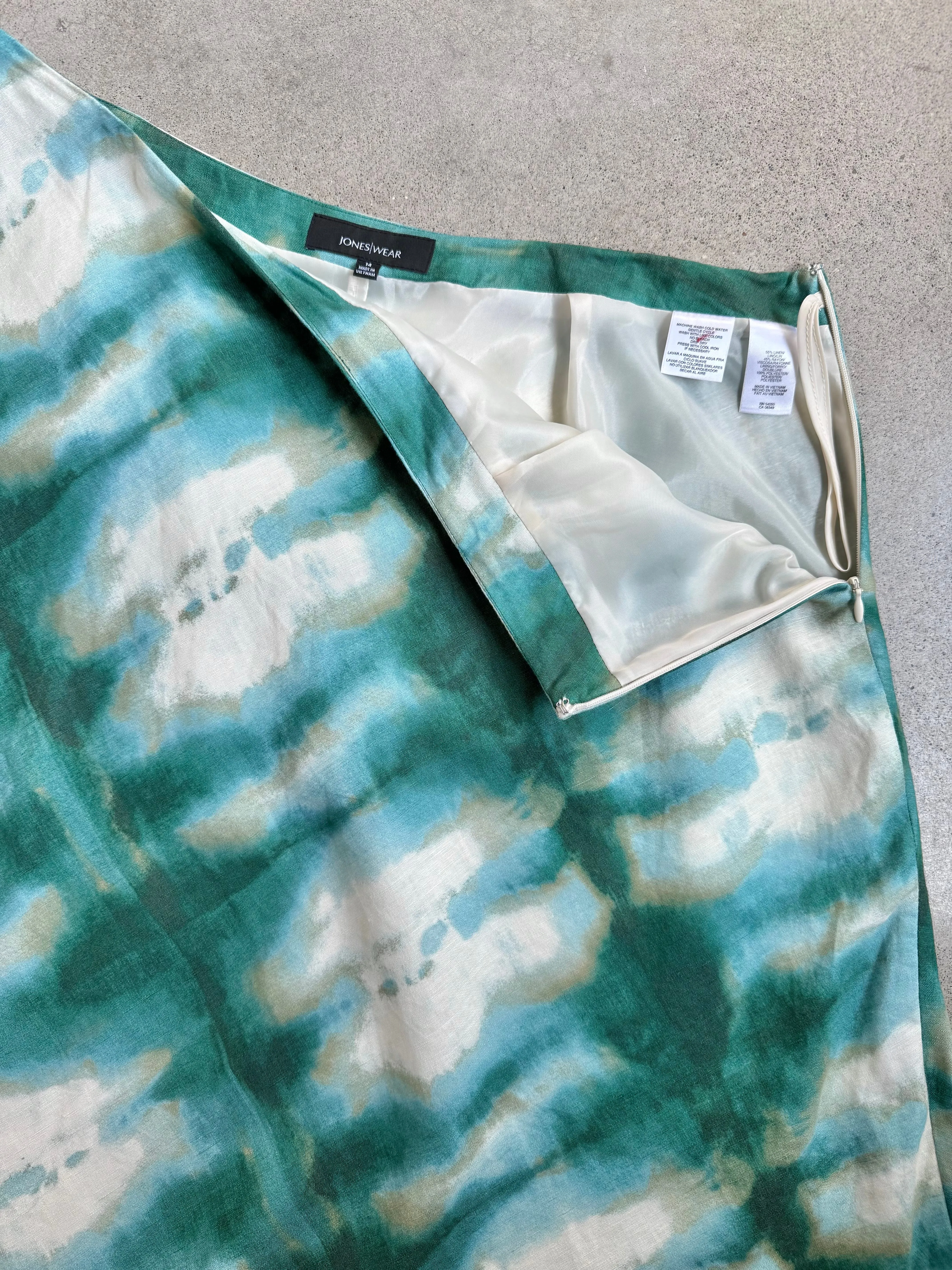 Green & Blue Tie Dye Linen Skirt (L/XL)