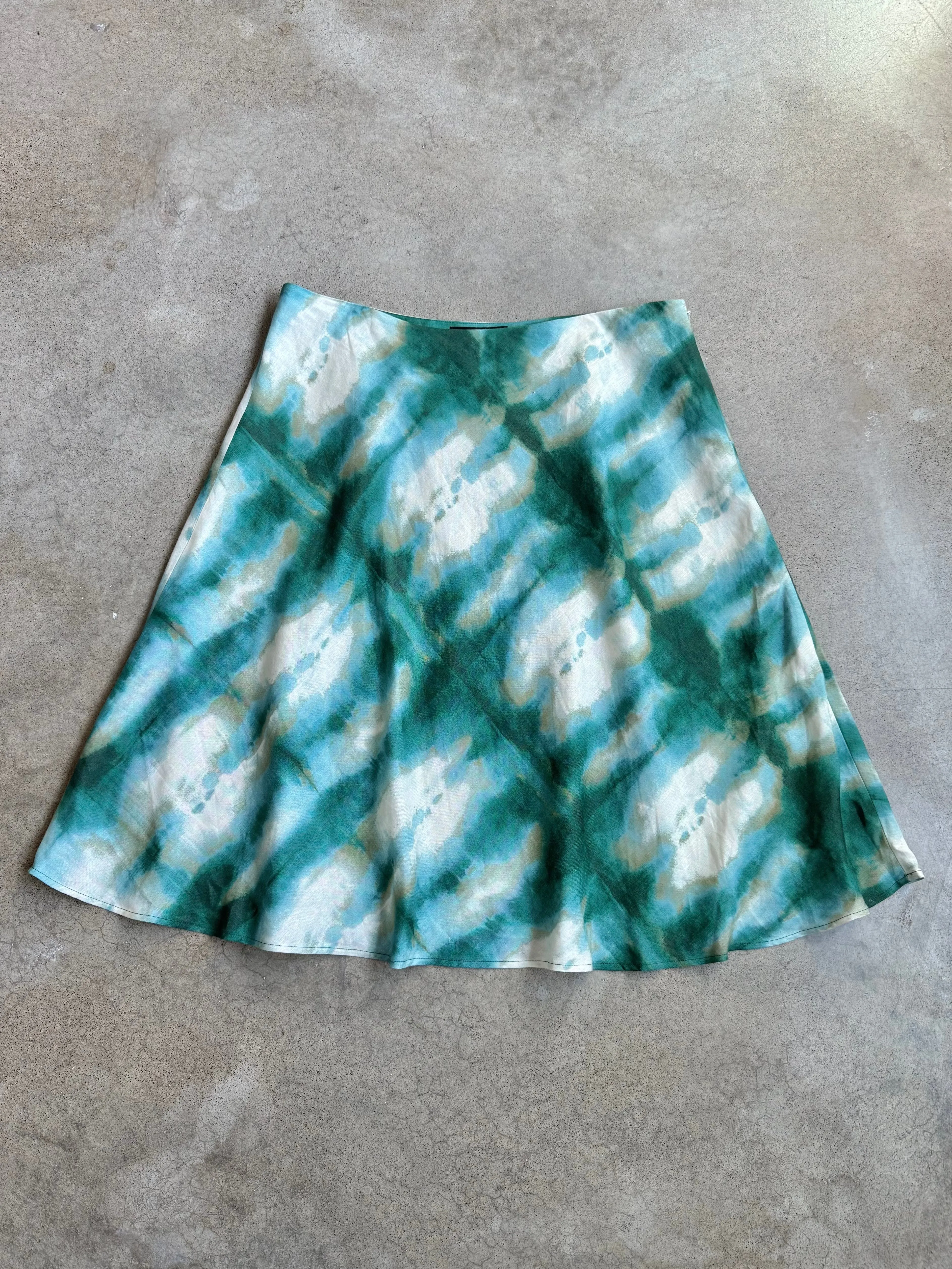 Green & Blue Tie Dye Linen Skirt (L/XL)