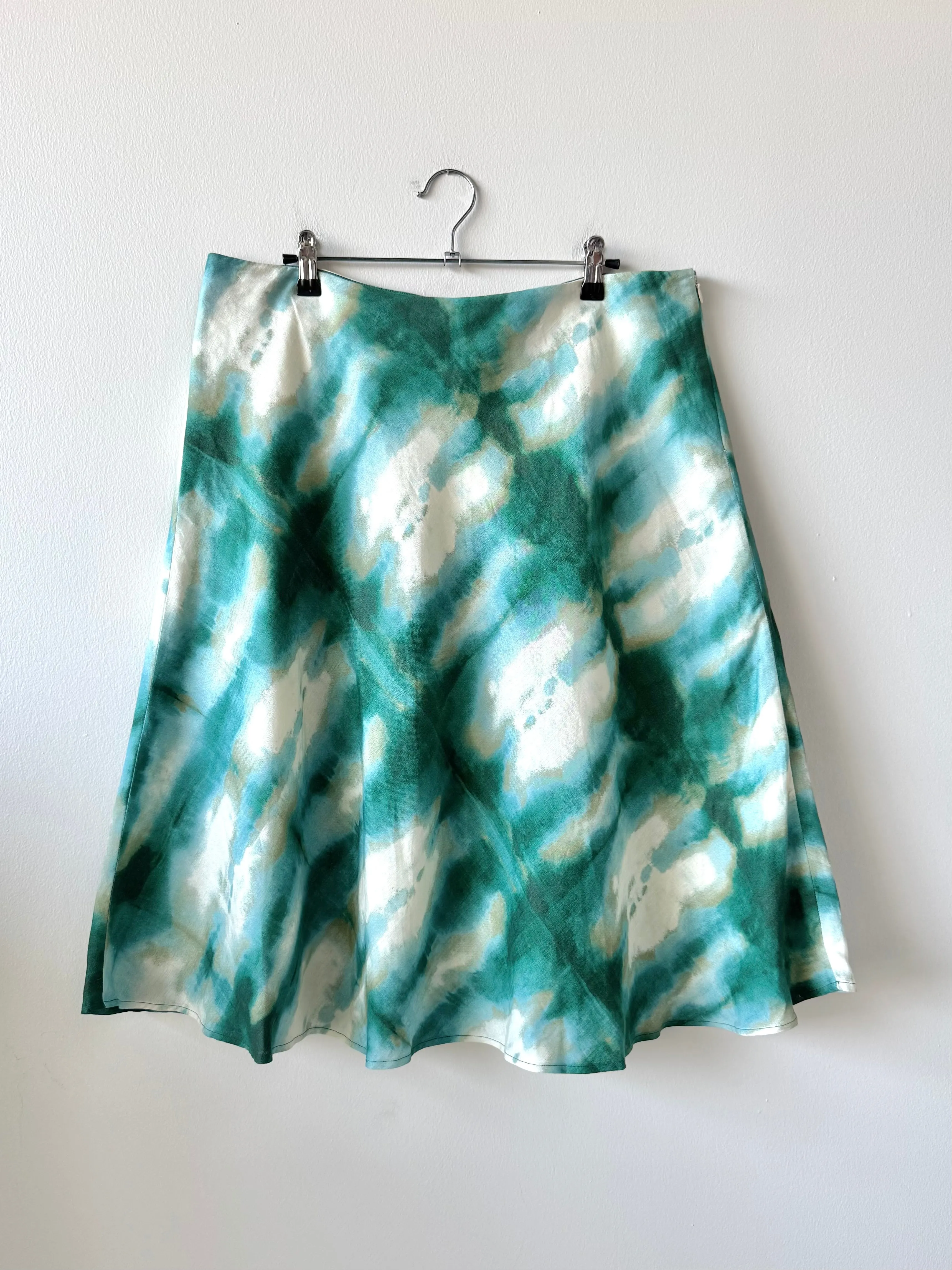 Green & Blue Tie Dye Linen Skirt (L/XL)