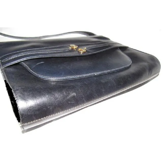 Gucci Two Way Glossy Blackhorsebit Accents Leather Shoulder Bag