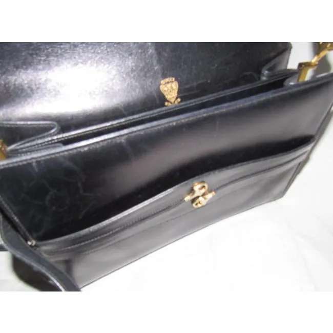 Gucci Two Way Glossy Blackhorsebit Accents Leather Shoulder Bag