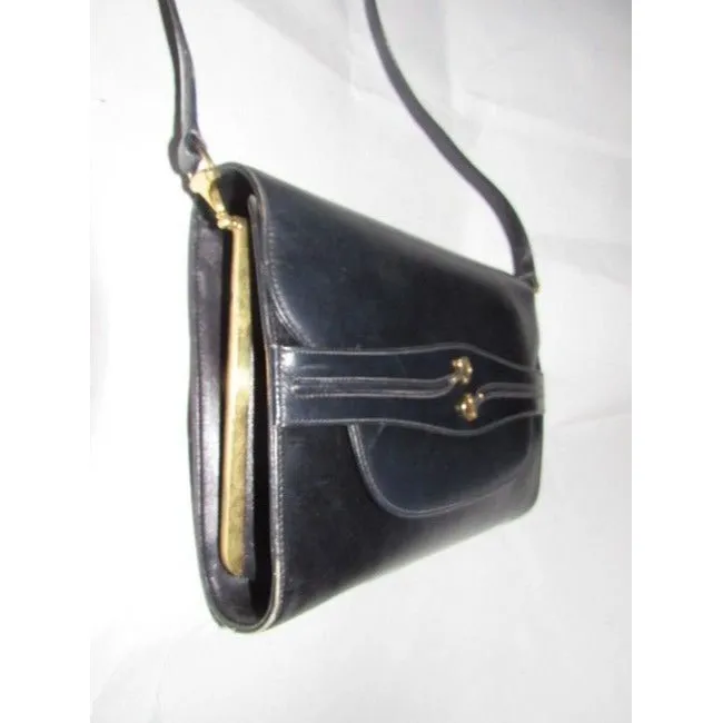 Gucci Two Way Glossy Blackhorsebit Accents Leather Shoulder Bag