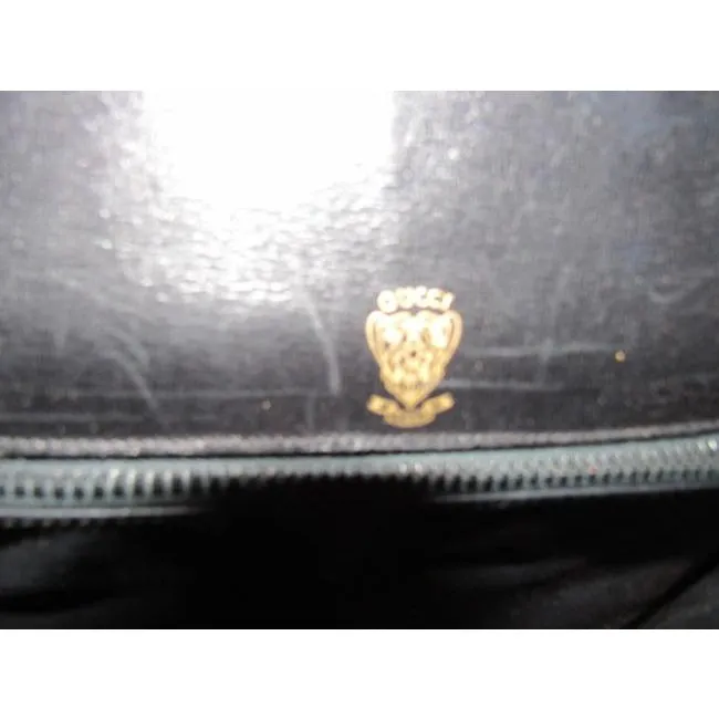 Gucci Two Way Glossy Blackhorsebit Accents Leather Shoulder Bag
