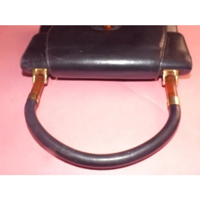 Gucci Vintage Pursesdesigner Purses Black With Tortoise Shell Lucite And Gold Accents Leather Satche