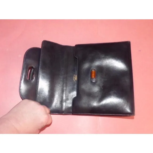 Gucci Vintage Pursesdesigner Purses Black With Tortoise Shell Lucite And Gold Accents Leather Satche