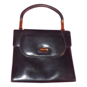 Gucci Vintage Pursesdesigner Purses Black With Tortoise Shell Lucite And Gold Accents Leather Satche