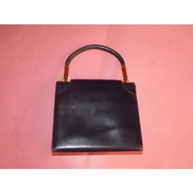 Gucci Vintage Pursesdesigner Purses Black With Tortoise Shell Lucite And Gold Accents Leather Satche