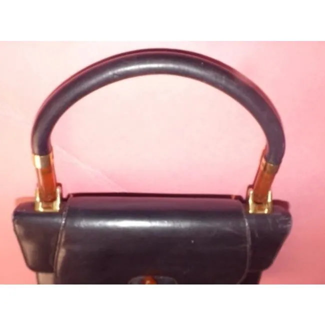 Gucci Vintage Pursesdesigner Purses Black With Tortoise Shell Lucite And Gold Accents Leather Satche