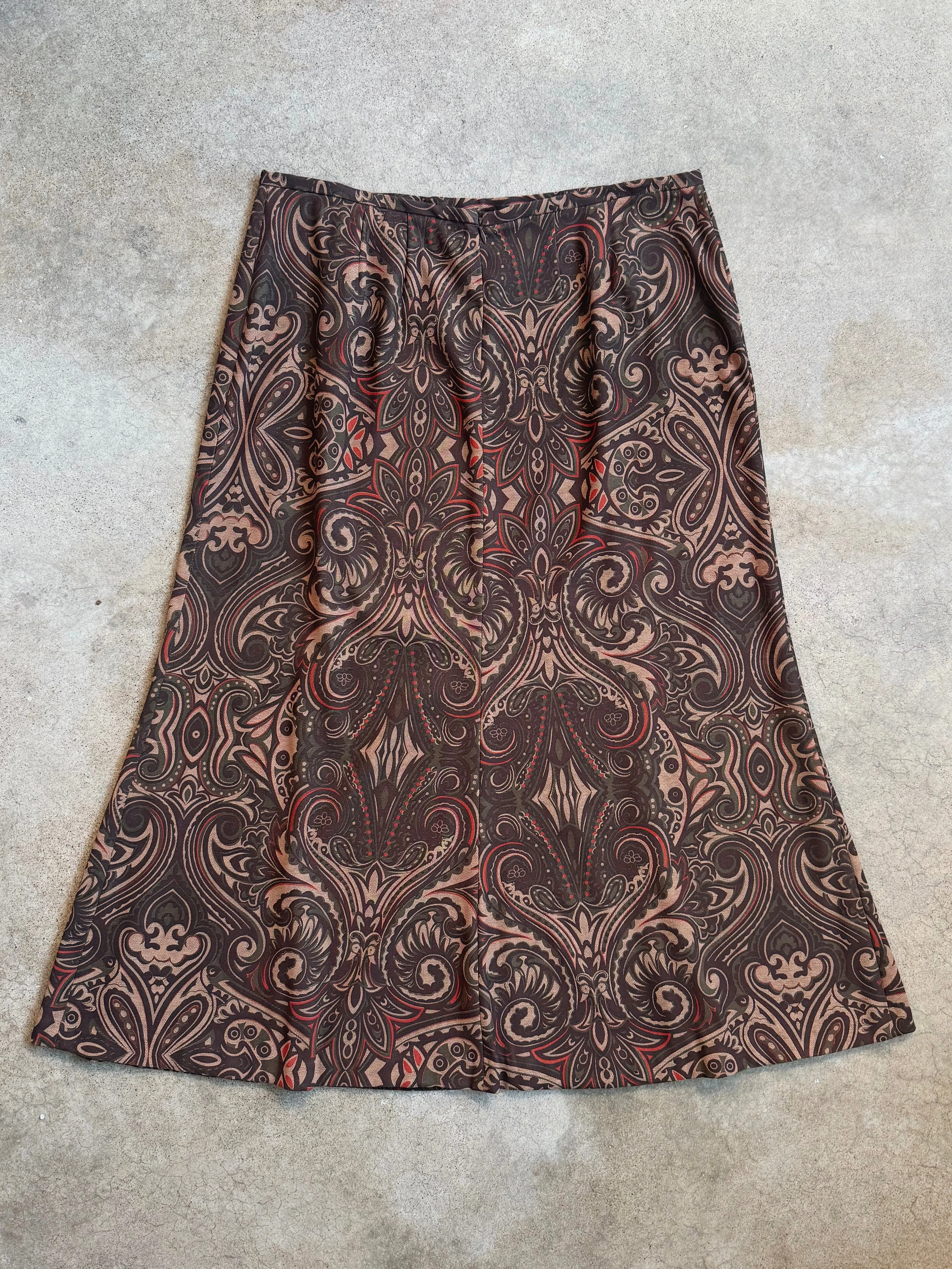 Harve Benard Brown Paisley Maxi Skirt (W34")