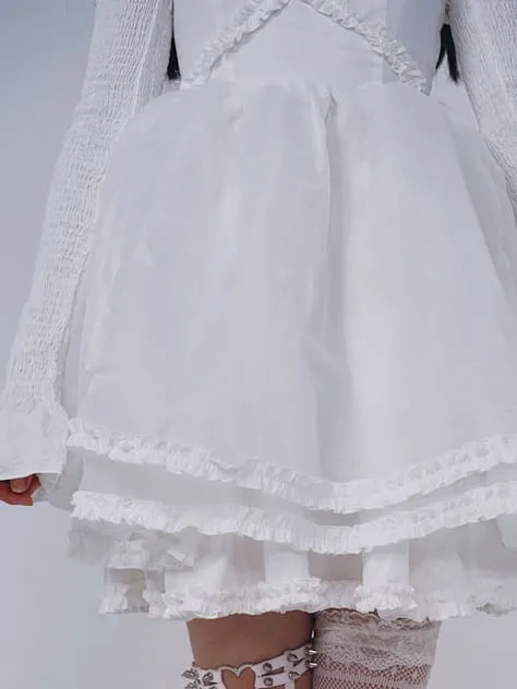Leg-of-Mutton Sleeves Tiered Skirt White Dress