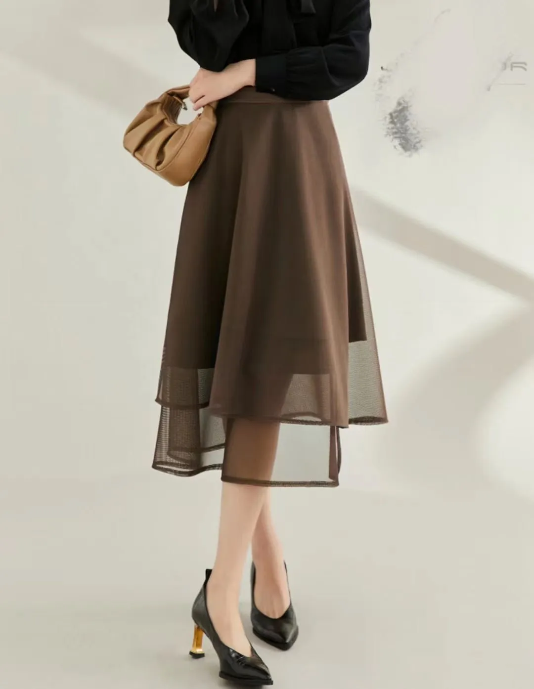 Mesh Net Buttoned Layered Skirt