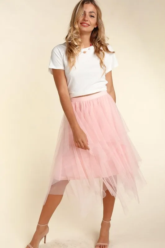 PLUS ASYMMETRIC TIERED TULLE MIDISKIRT WITH LINING
