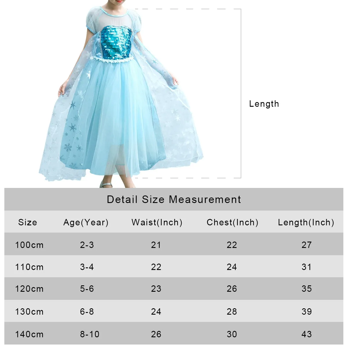 Princess Elsa Costume Party Dress for Kids with Tiara Necklaces and Wand