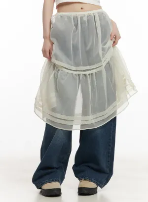 Sheer Tiered Ruffle Midi Skirt CF518