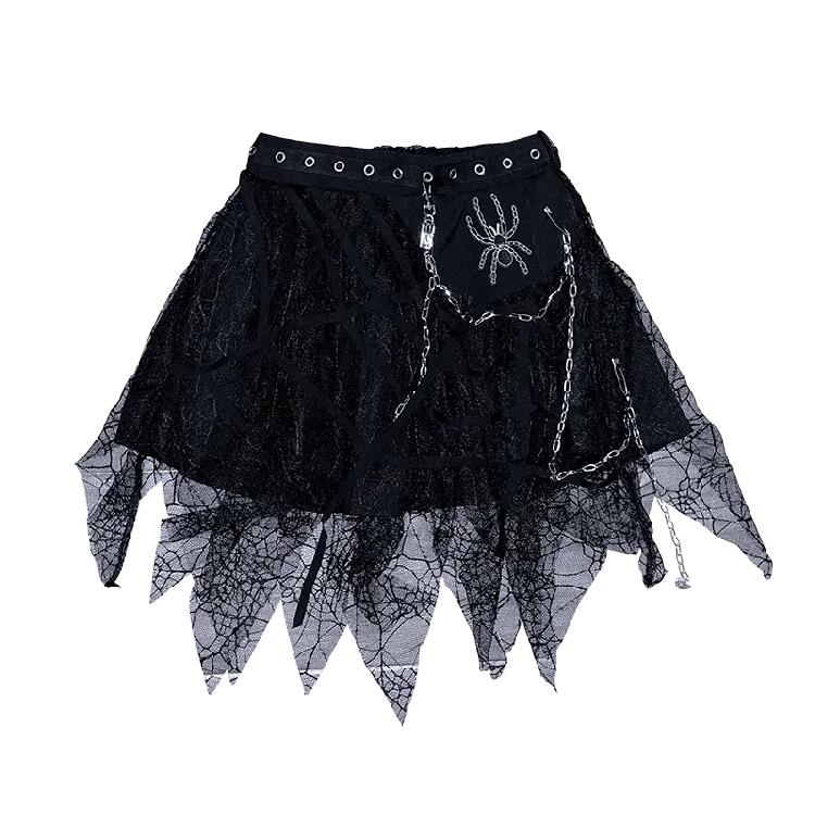 Spider Web Handkerchief Hem Skirt with Chain