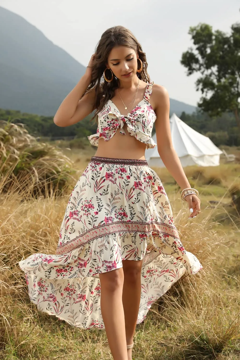 Spring and summer casual printing two-piece