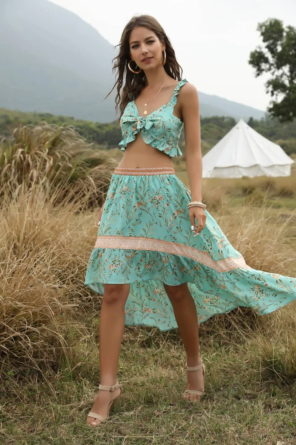 Spring and summer casual printing two-piece