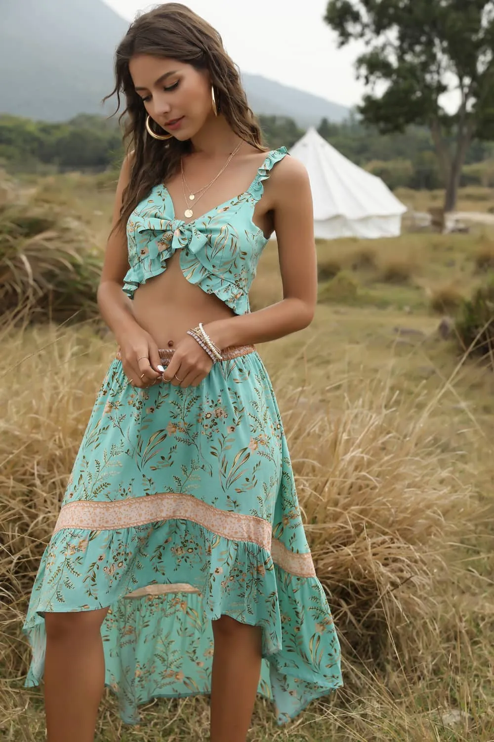 Spring and summer casual printing two-piece